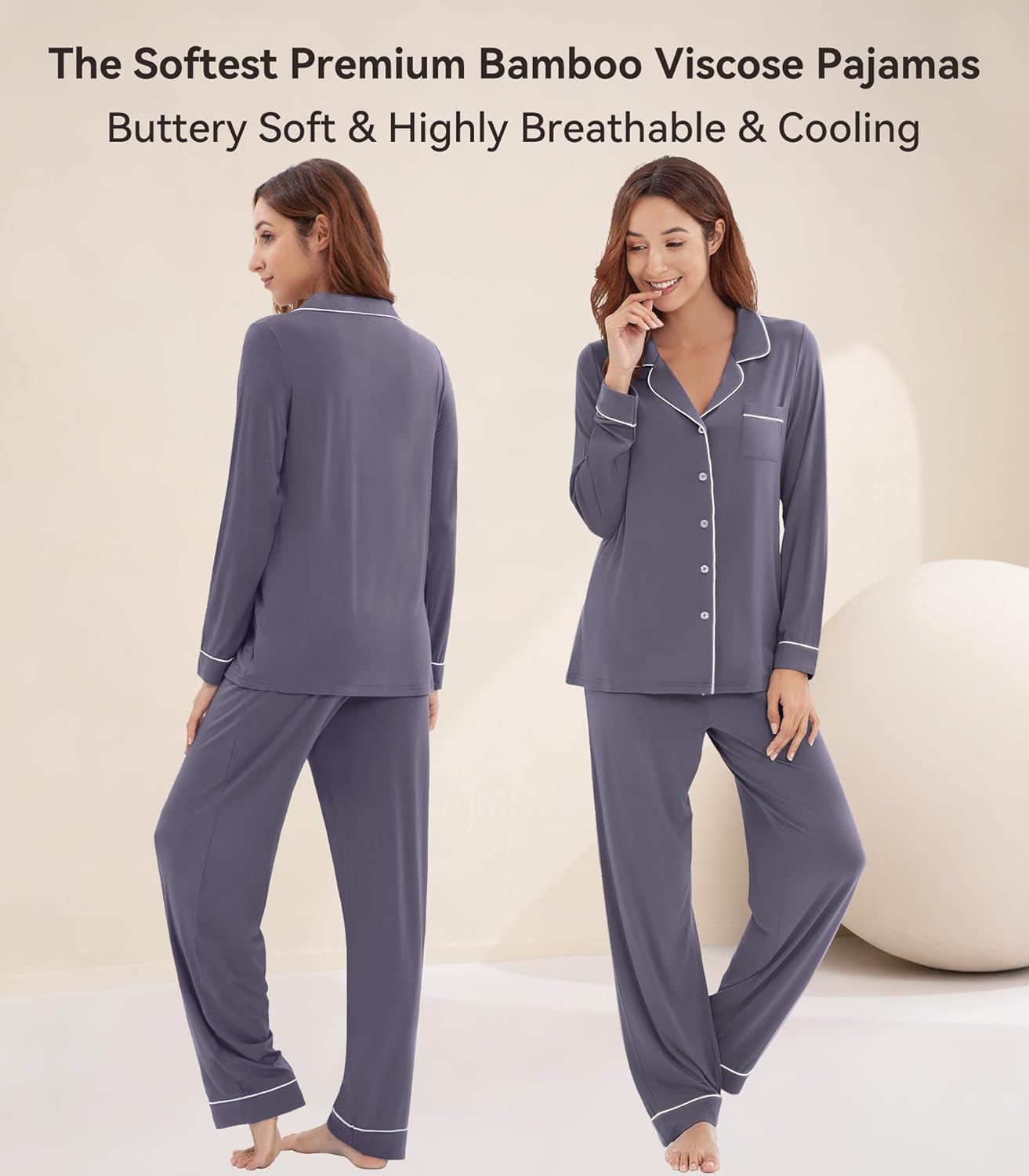 WiWi Viscose from Bamboo Women's Pajamas Set Super Soft Button Down Top and Pants Sleepwear Cooling Pjs S-3X - Image 3