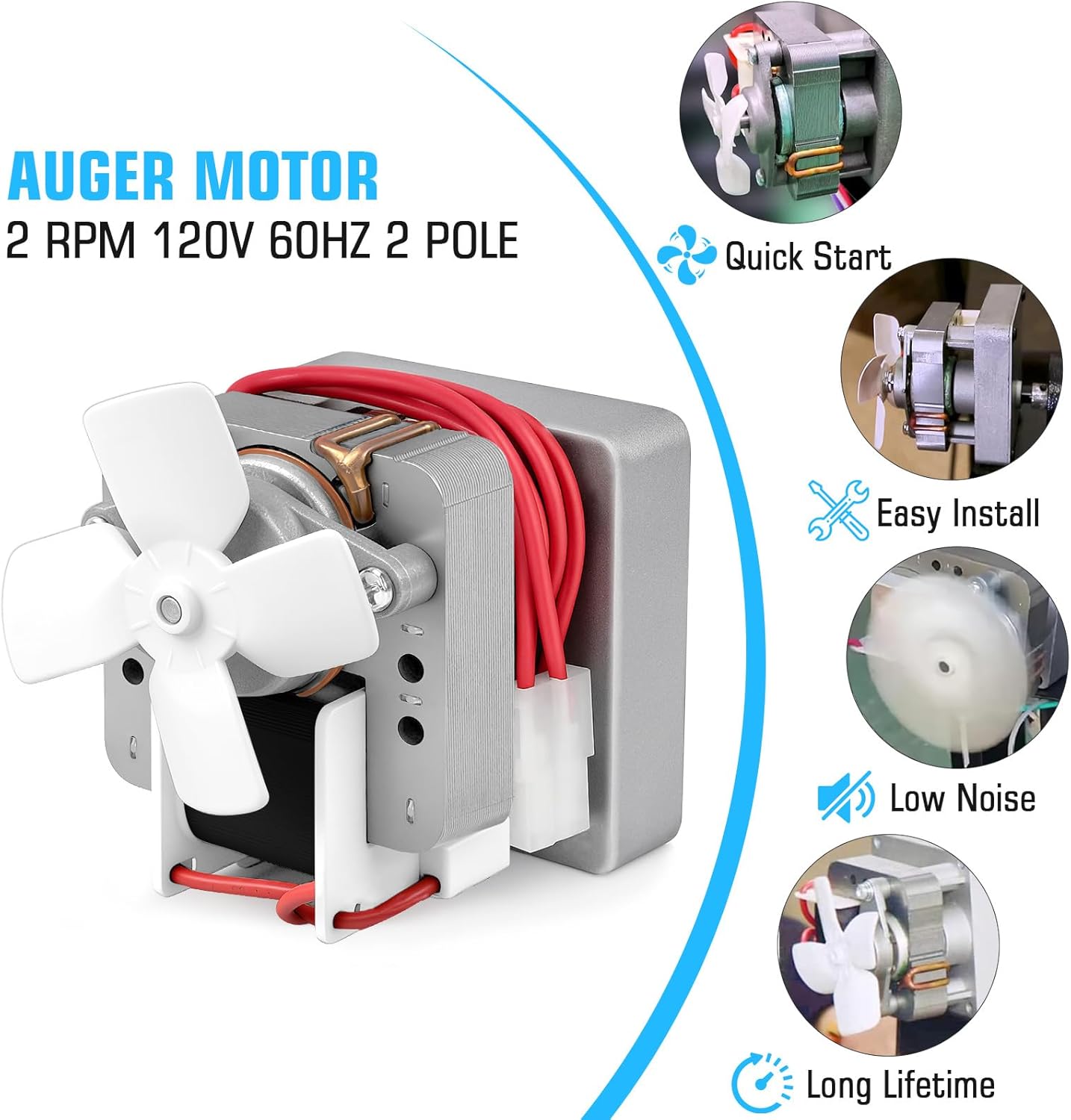 Upgraded 2.0 RPM, 120V, 60Hz Auger Motor Replacement Parts for Traeger, Pit Boss Wood Pellet Grills & Camp Chef Smokers, Oklahoma Joe's & Cuisinart WoodCreek Pellet Grill, Barbecue Auger Motor, 2 Pole