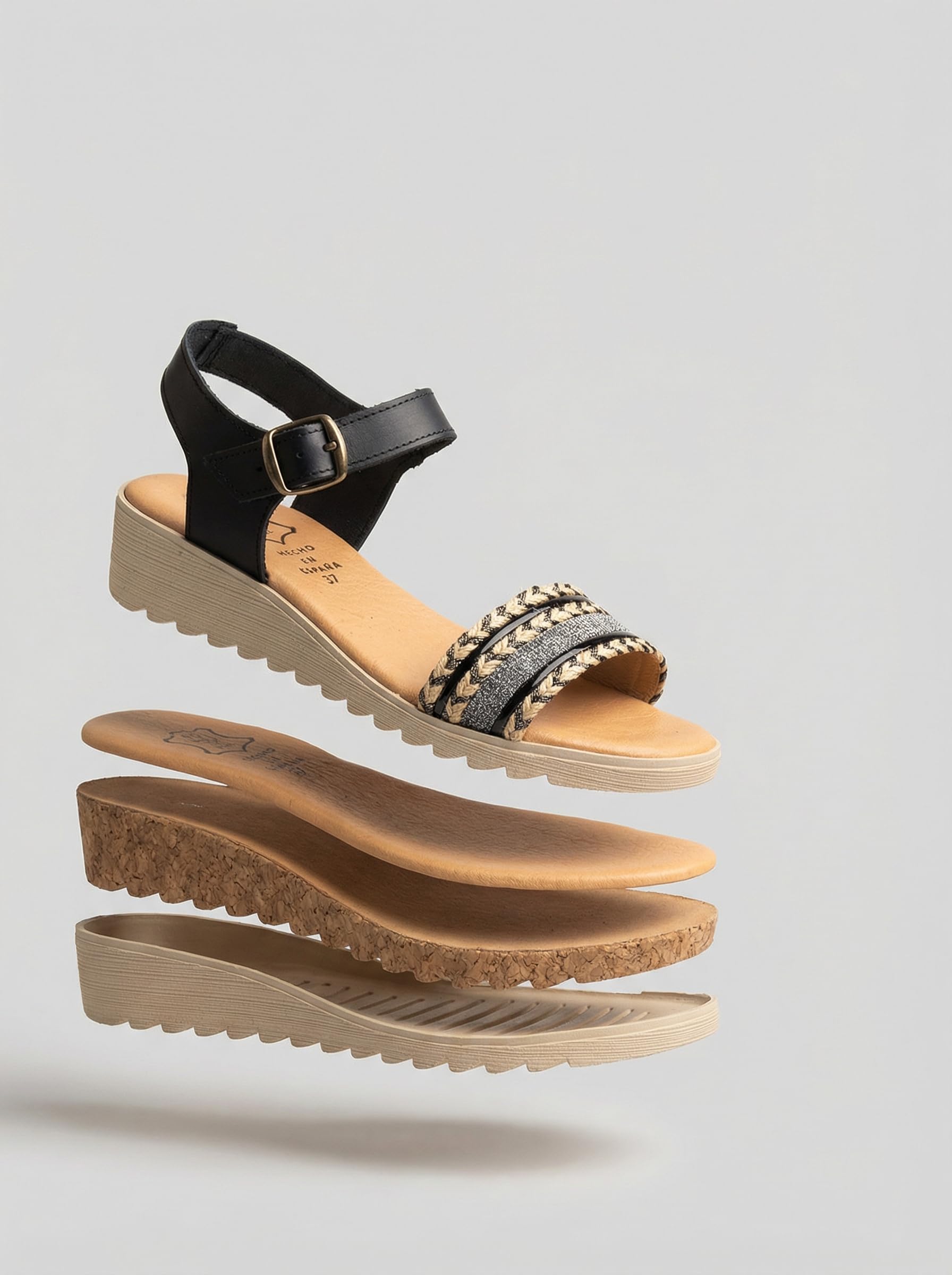 Sandalias de Cuña Baja para Mujer Plantilla de Piel Hechas a mano en España