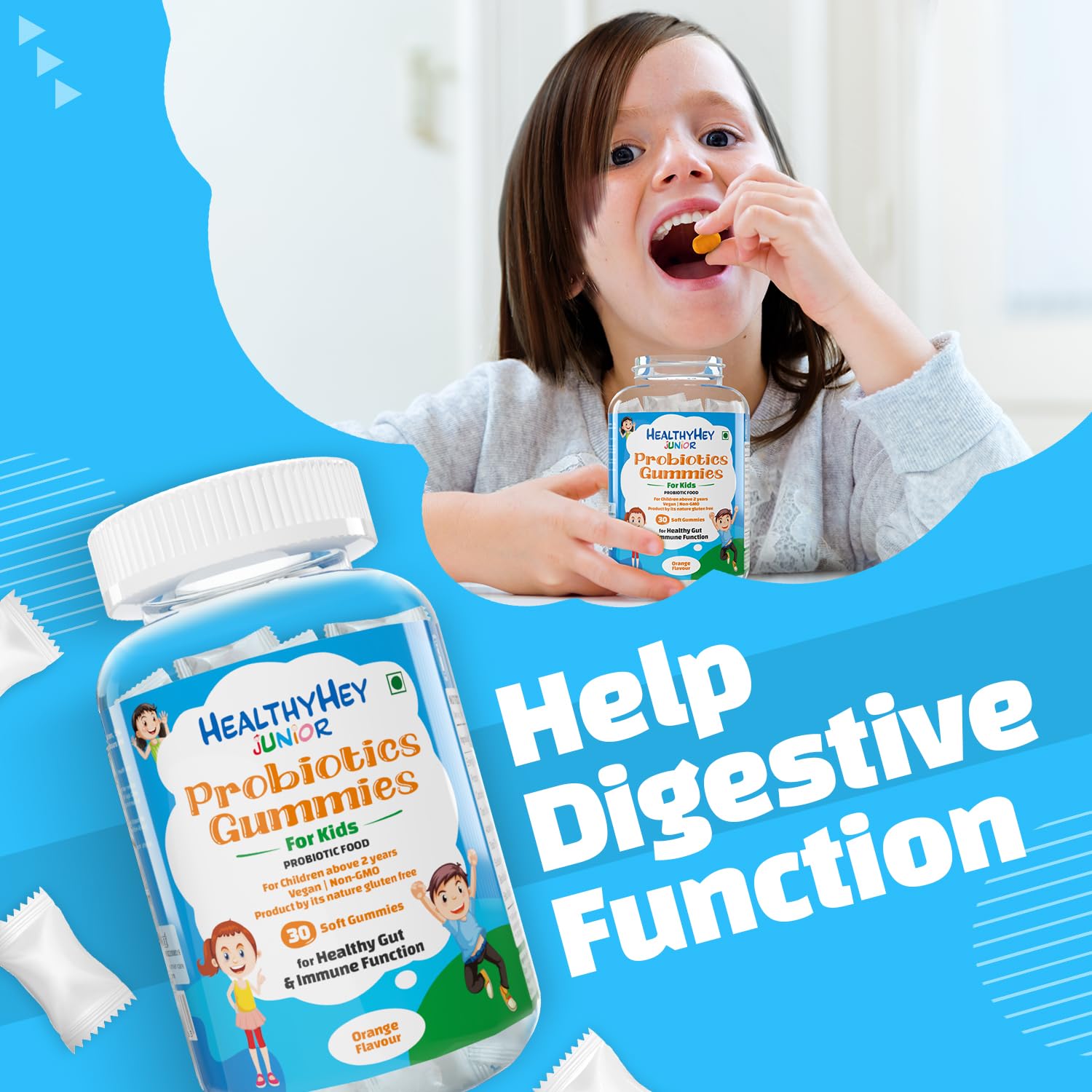 HealthyHey Junior Probiotics Gummies - for Kids - For Healthy Gut Immune Function - Orange Flavour - 30 Soft Gummies 3