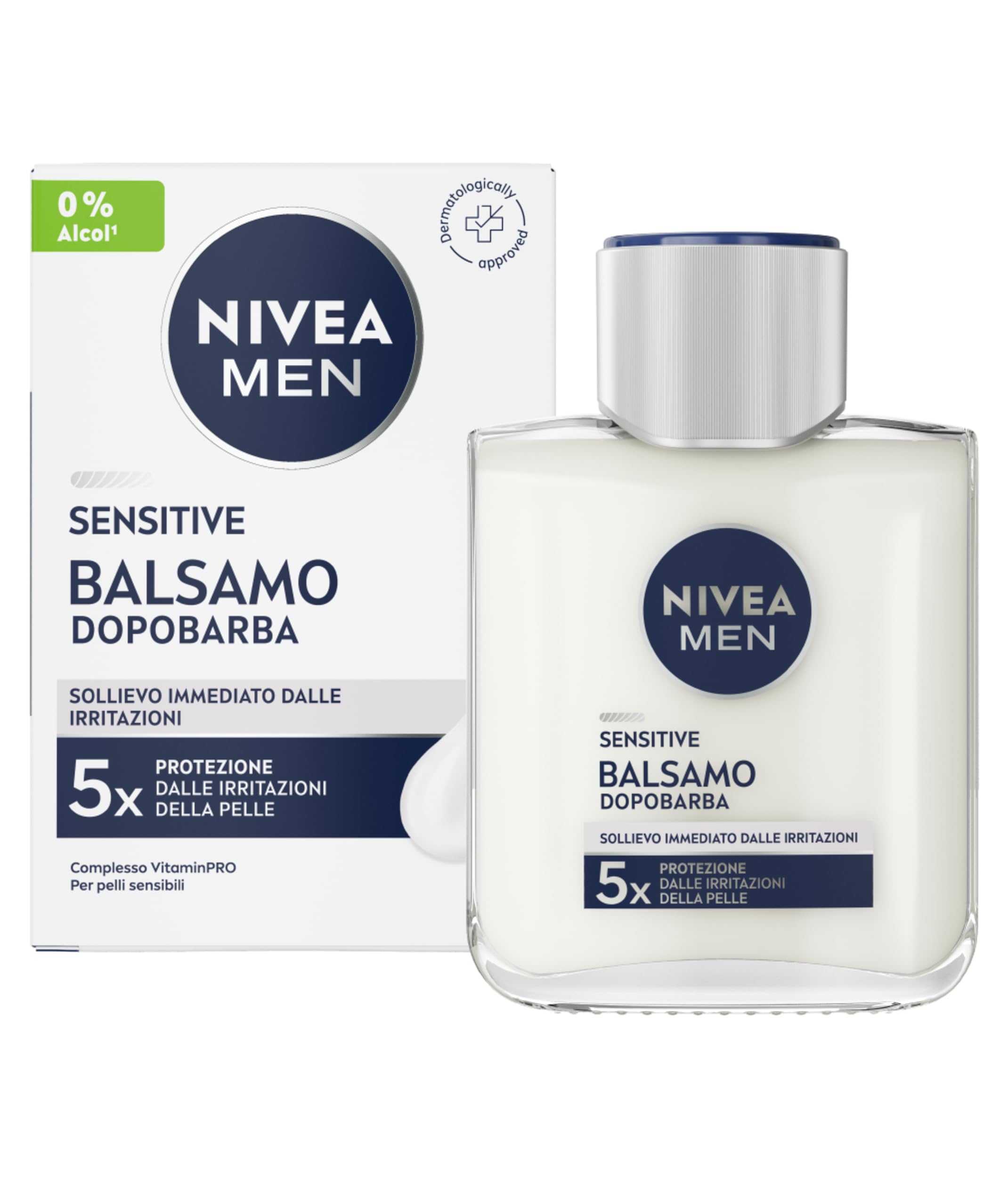 NIVEA MEN Sensitive Balsamo Dopobarba Uomo 100 ml, Balsamo barba idratante 24h e anti-​irritazioni, Aftershave con Camomilla e Vitamina E, Skincare uomo per pelli sensibili, Senza alcool
