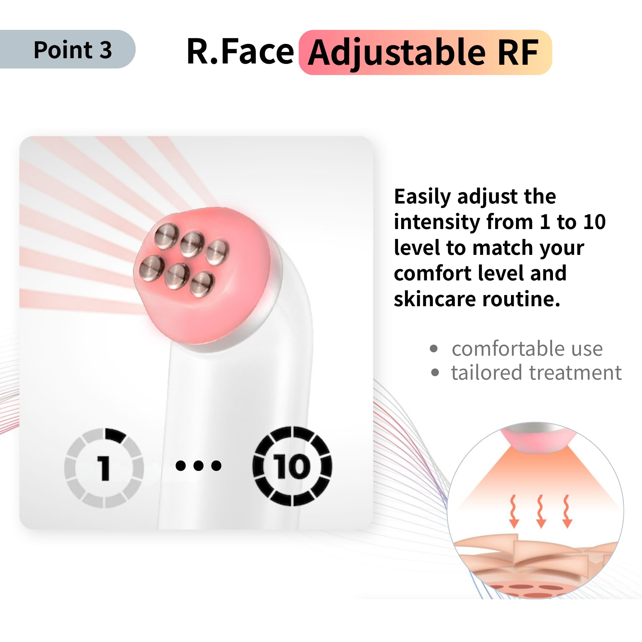 Gesichts- und Hals-Schönheitsgerät mit Dual-Lichtmodi, Vibrationsmassage und 10 Intensitätsstufen, wiederaufladbares schnurloses Hautpflegewerkzeug (RFace Serie) | Hergestellt in Korea