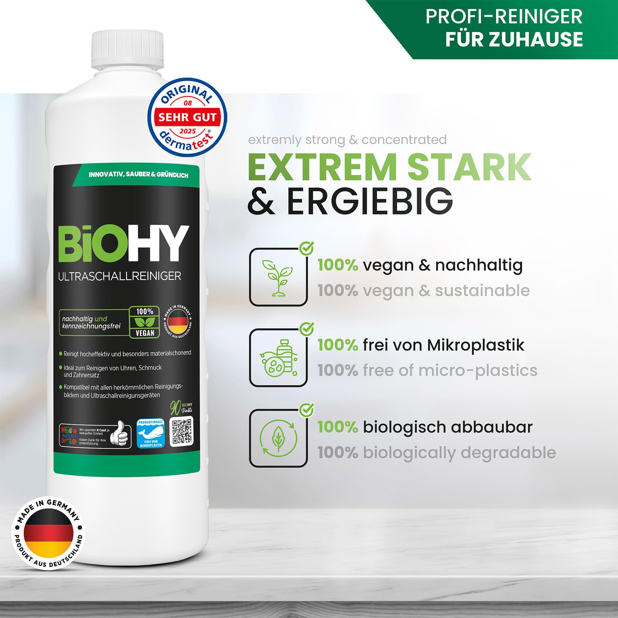 BiOHY Limpiador ultrasónico (Bidón de 10 litros) + Grifo de Salida | limpieza intensiva y suave de gafas, productos dentales, oro, monedas y joyas (Ultraschallreiniger)