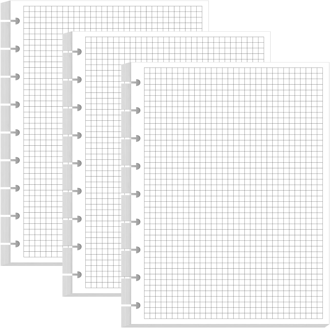 (3-Pack) 9-Disc Discbound Graph Paper Refills - Classic Size Grid Paper Pre-punched Happy Planners Inserts, 300 Sheets/600 Pages, 100gsm, 7" x 9.25"