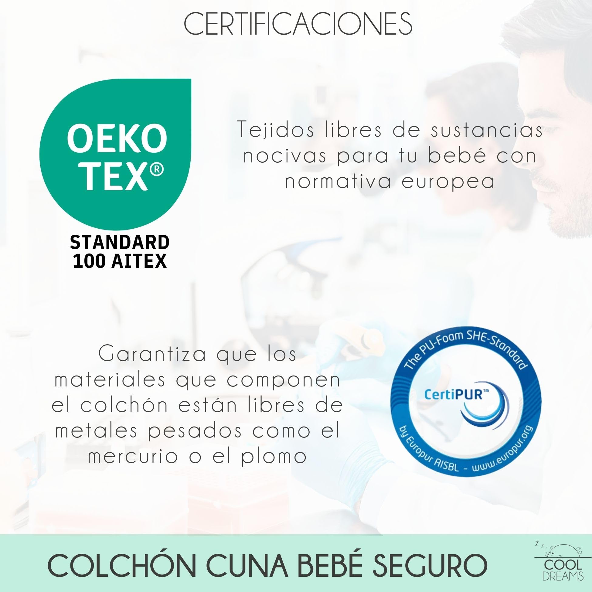 Colchón Cuna 120x60 cm Morfeo, Espuma HR de firmeza Media-Firme, Color Blanco, Certificado Oeko-Tex® y CertiPUR CoolDreams