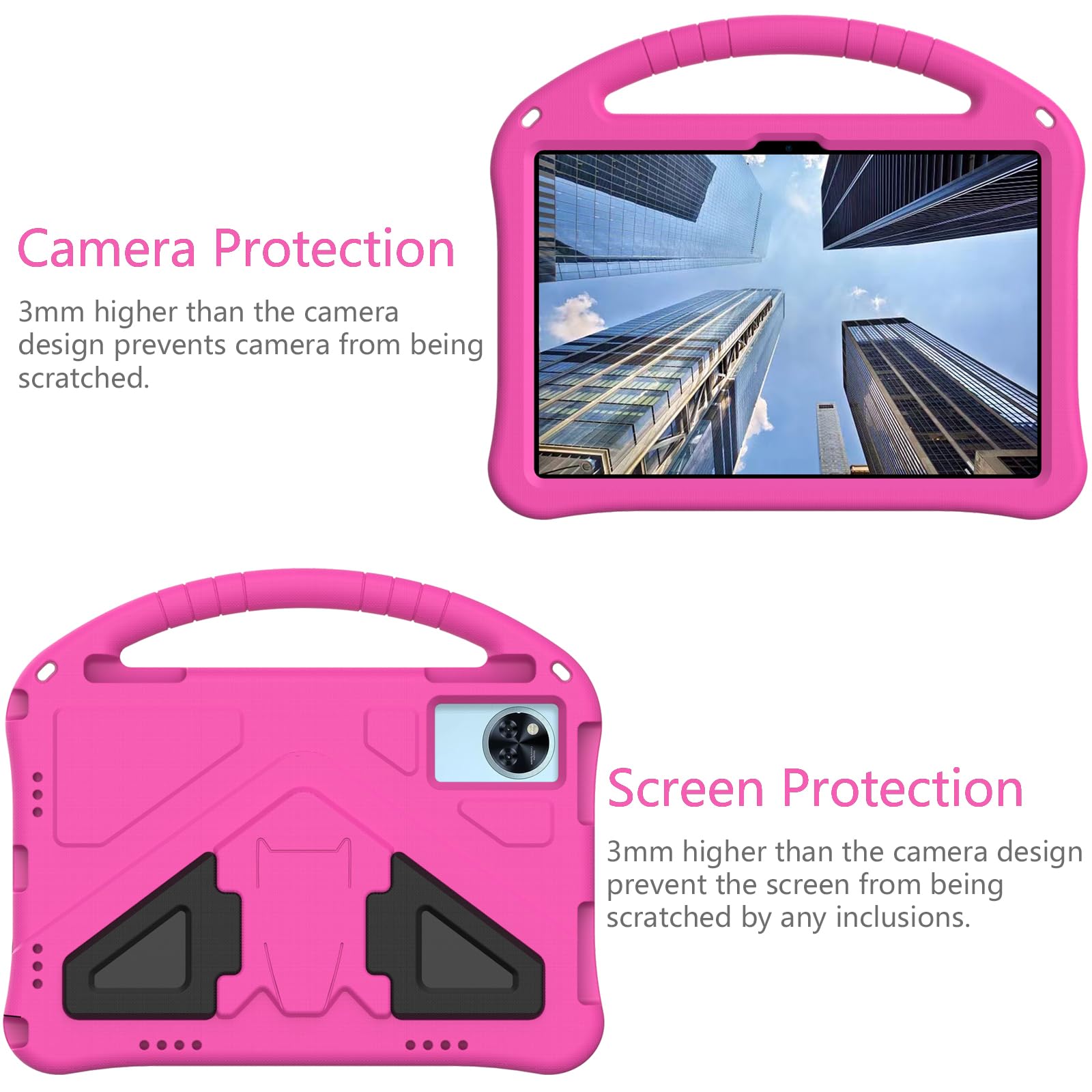 Compatibile con Doogee U11 2025, custodia protettiva leggera compatibile con tablet Doogee U11 per bambini, custodia protettiva con supporto con tracolla (rosso rosa)