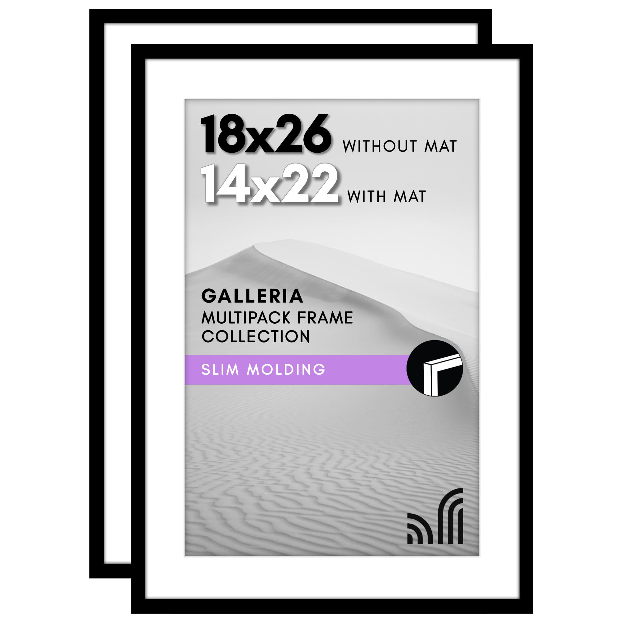 Americanflat 18x26 Poster Frame with Polished Plexiglass - Set of 2 - Use as 14x22 Frame with Mat or Display 18x26 Photo Without Mat - Galleria