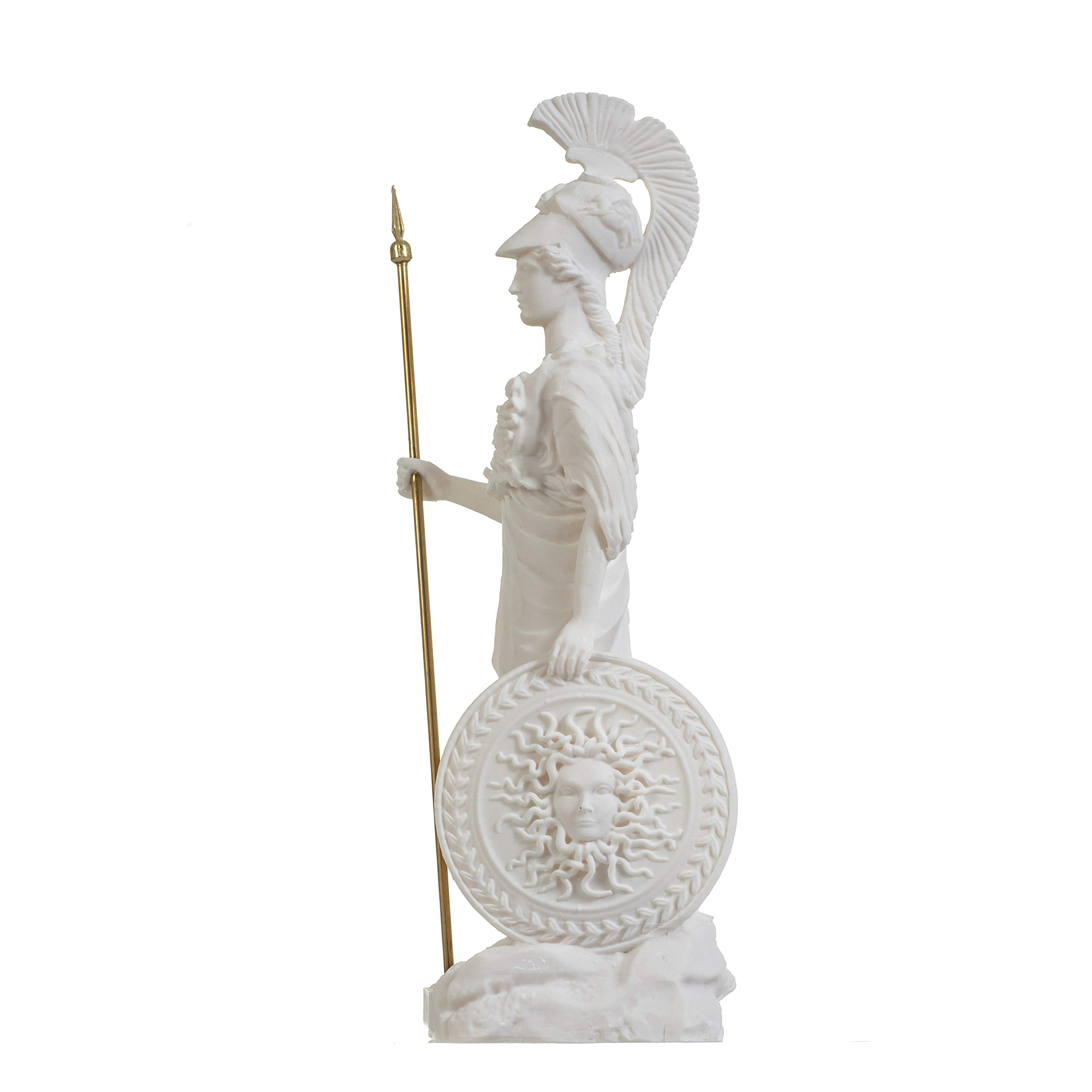 Atena Dea Greca con Gufo e Scudo Con Medusa Statua Di Alabastro 26,6 cm