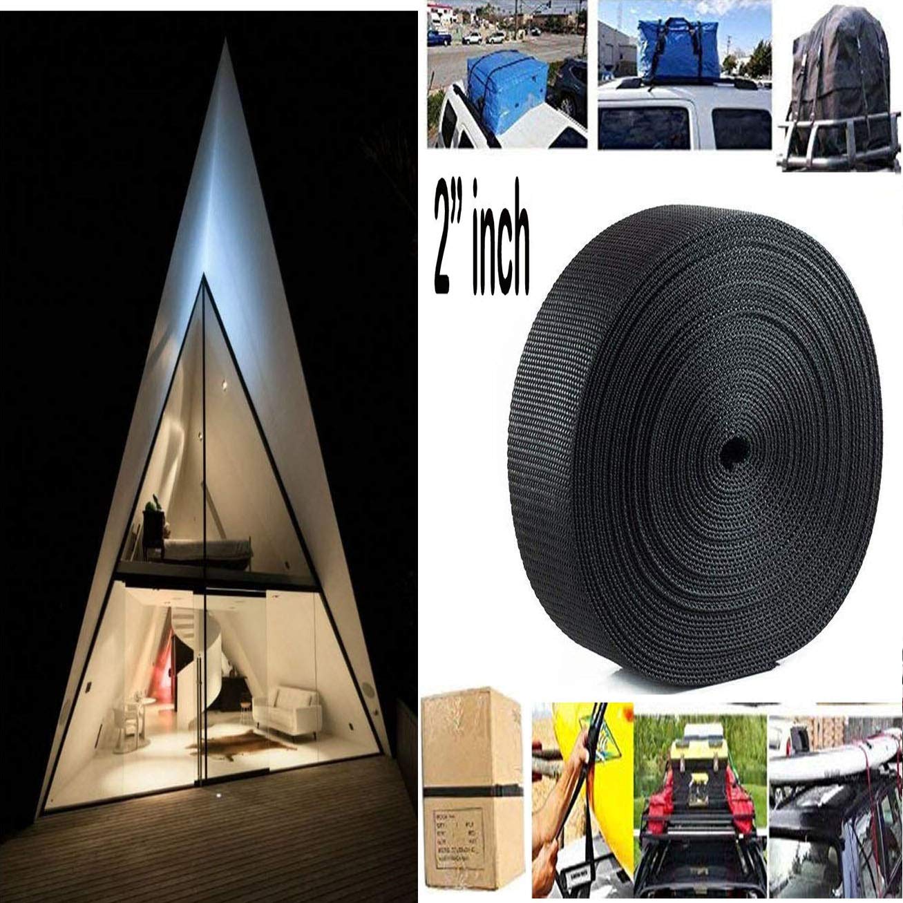 DIY Crafts Nylon Strapping Webbing Material, 2"Inch, Black, Heavy Climbing Flat Strap, UV Resistant Fabric, Web for Bags, Backpacks, Belts, Harnesses, Slings, Collars, Tow Ropes (30 Meter, Black)-picture-12
