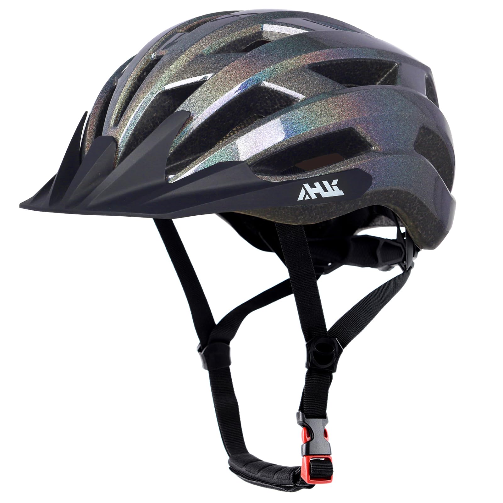 Youth Adult Road Bike Helmet, Men Women Adjustable Mountain Bicycle Helmet with Detachable Visor, 2 Sizes for Age 8-14+ Youth, Kids, Adult (Glitter Black, M: 54-58cm / 21.3-22.8 inch) : Sports & Outdoors