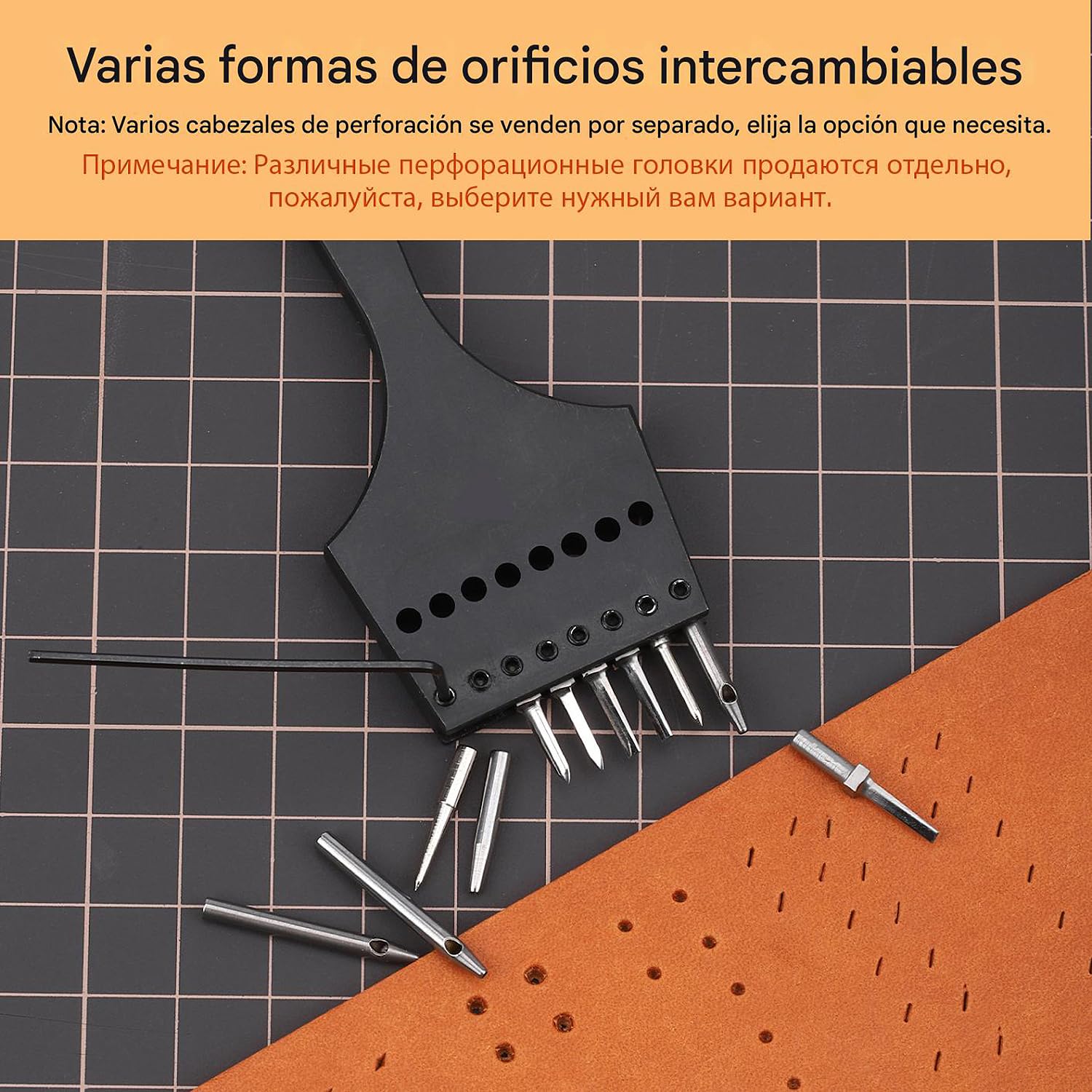 WUTA - Perforadora de agujeros para cuero con forma de círculo desmontable, herramienta profesional para espaciar cuero, juego de bricolaje para cuero(3.85mm-2+4+8)