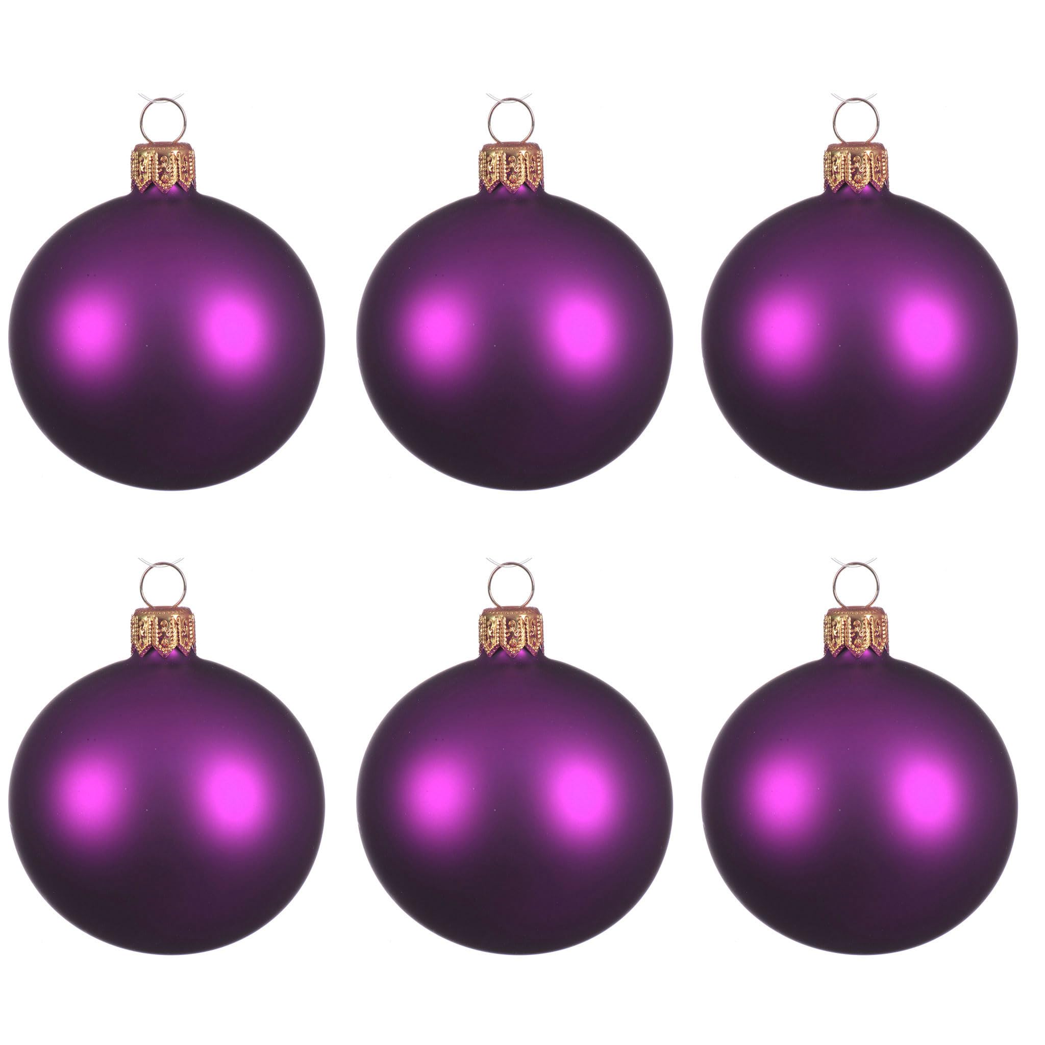 Boules de Noël en verre soufflé 8cm violet mat pour éviter le plastique terne