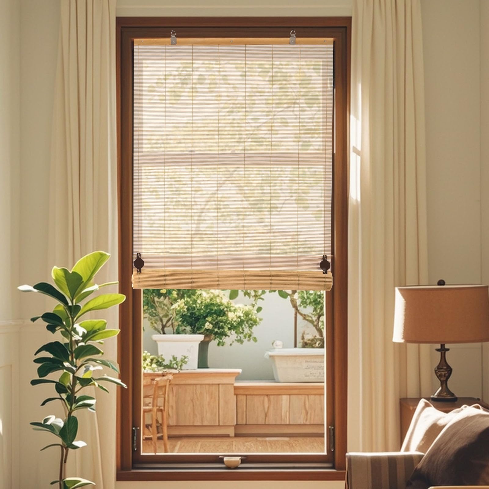 Bambusrollo - Innenrollo Holzrollo für Fenster/Türen, Sonnenschutz und Sichtschutz (Natur,120 x 250 cm)