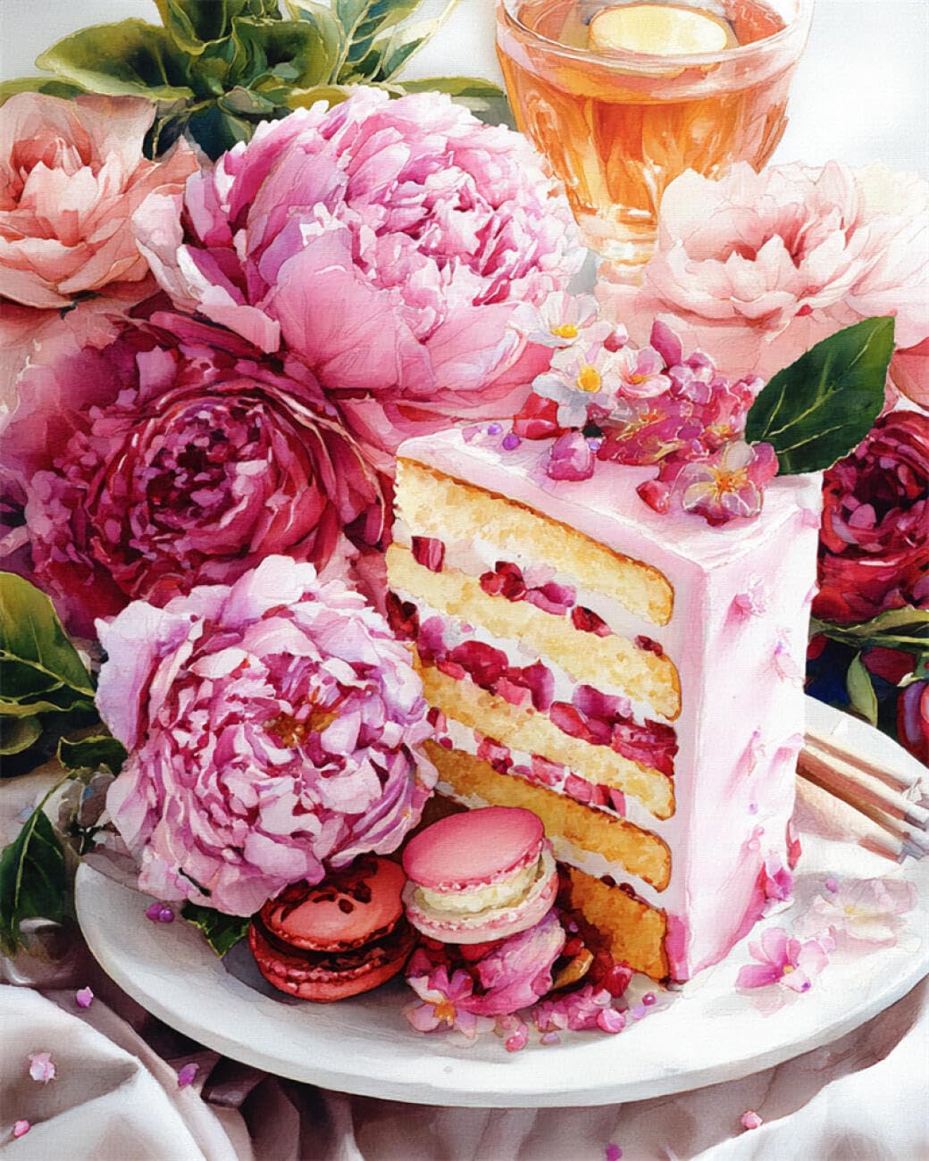 RKFLGEW DIY Seed Bead Embroidery Kits Cakes and Flowers 50x70cm