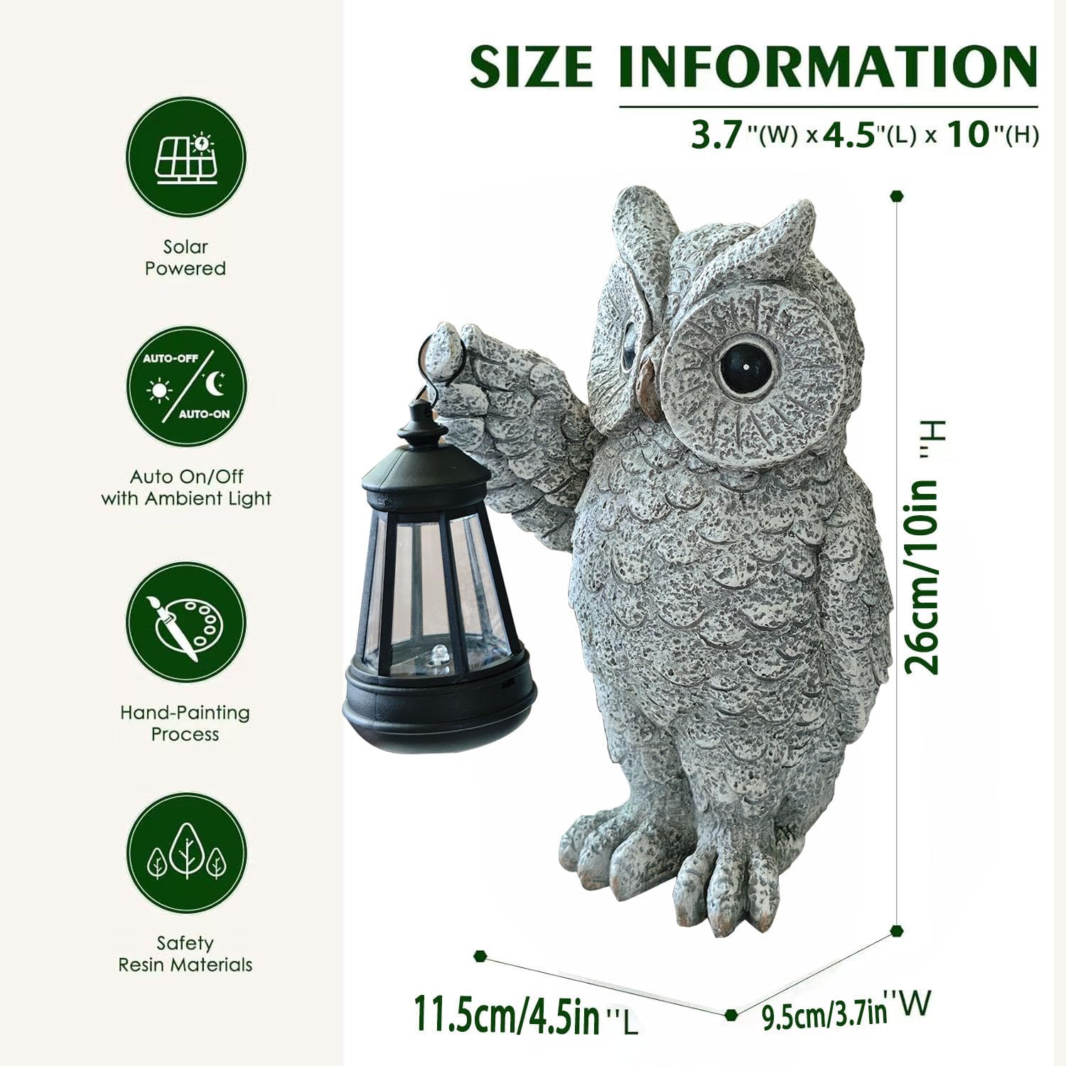 GUANFU Garden Statues, owl Outdoor Figurines Decorated with Solar Lights, Unique Christmas Birthday Gifts for Moms, Grandmas, Women, Wives, Sisters (Grey Owl1) - Image 4