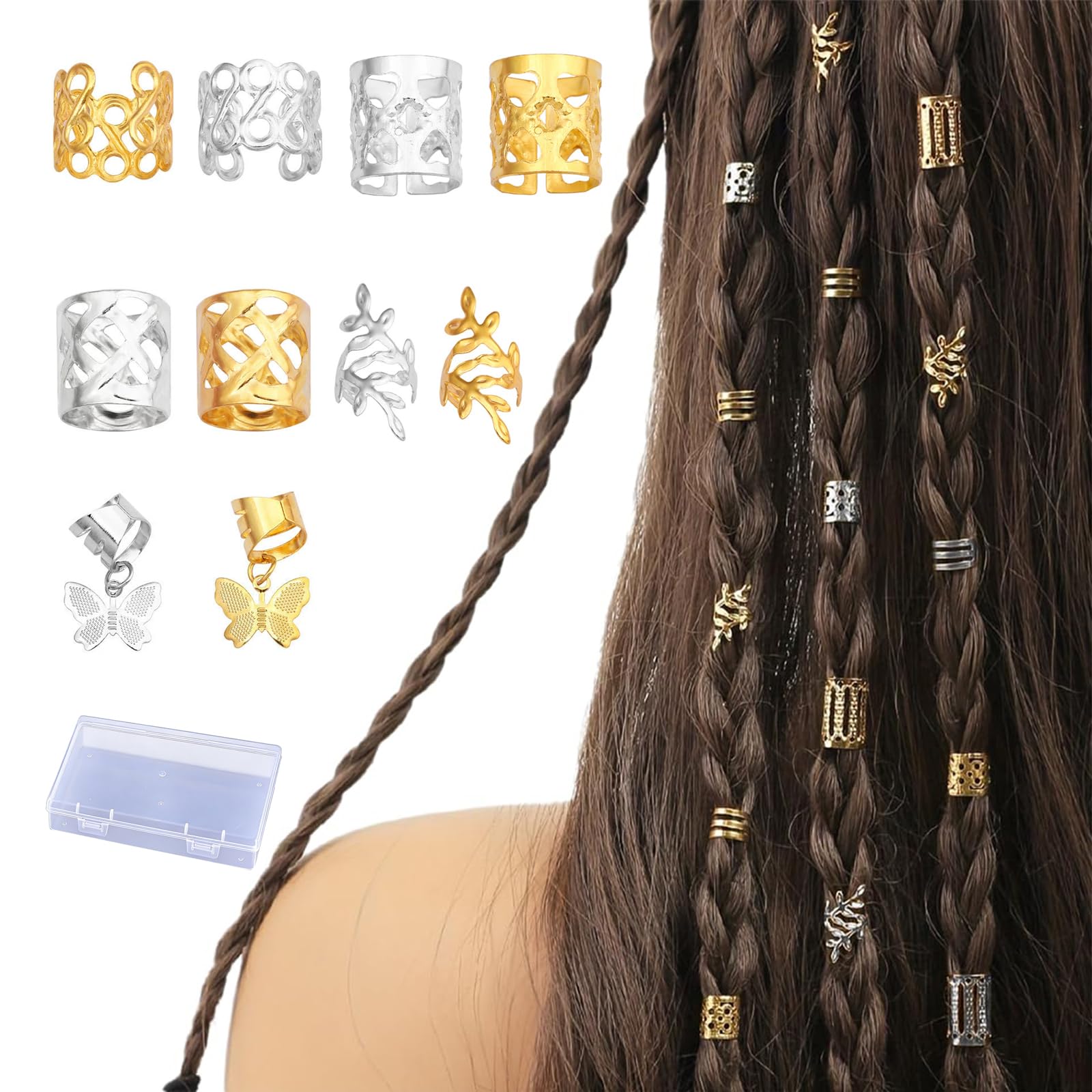 100 Accessori Per Capelli Per Trecciare Con 10 Design Diversi, Accessori Per Capelli In Oro Per Pirati E Costumi, Perle Per Capelli Per Ragazze E Donne