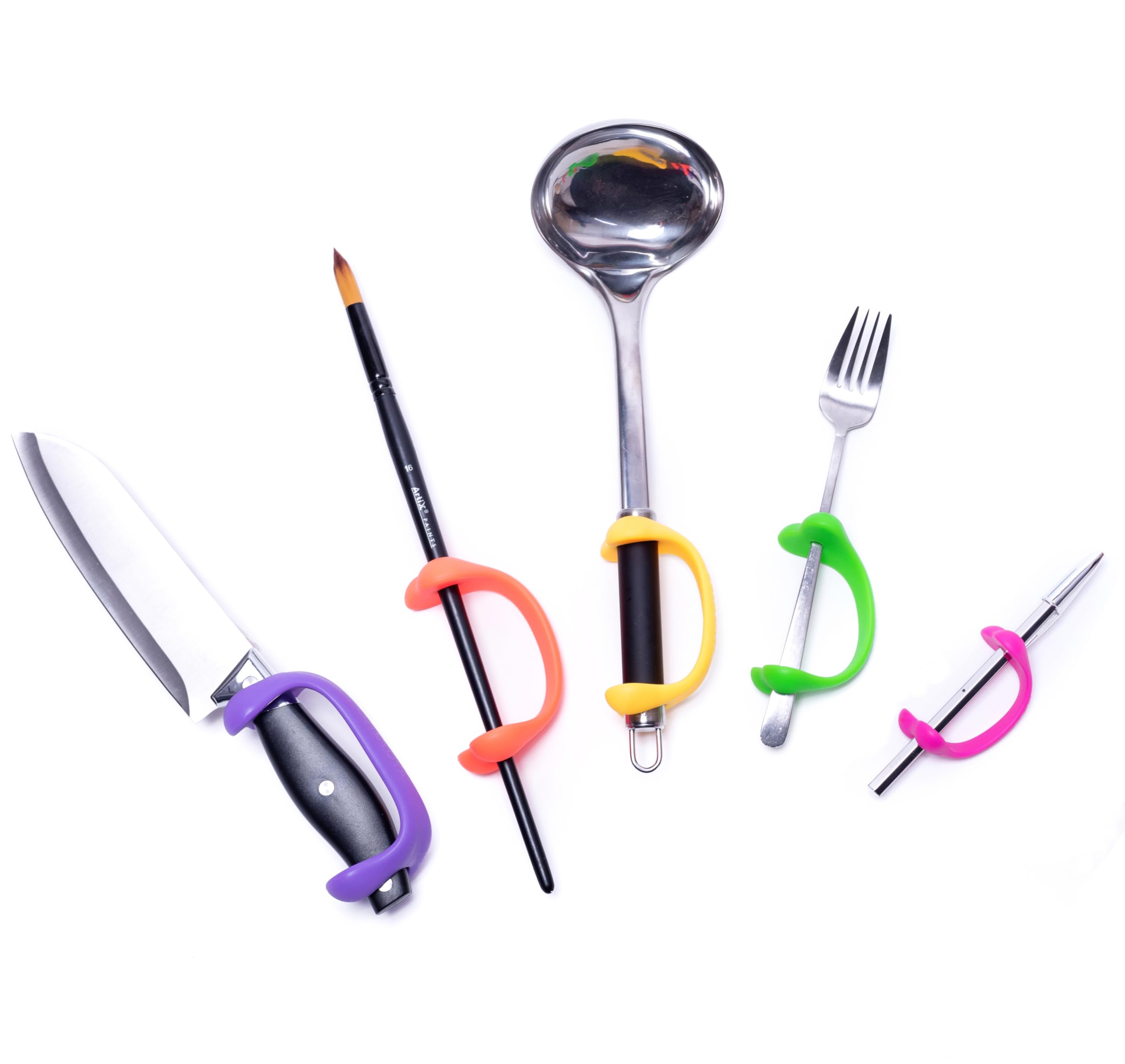 Support Universel (Pack de 5) Adulte – Aide à la Préhension pour Couverts, Stylos & Hygiène – Poignée Adaptative pour Seniors, Arthrose, Parkinson & Rééducation | Support ergonomique pour couverts et préhension en cas de manque de force Parkinson ou arthr