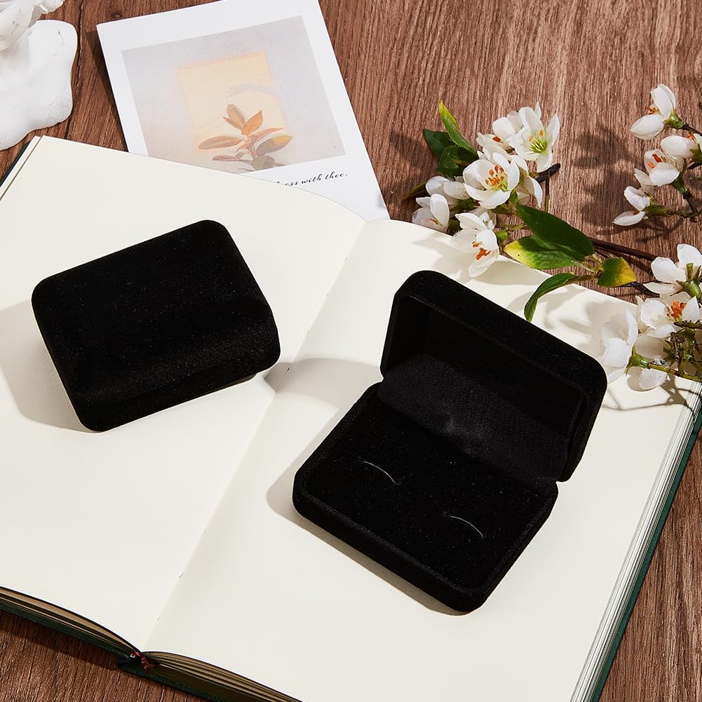 Beebeecraft Velvet Cufflinks Box Black Rectangle Cuff Links Storage Box for Jewellery Display Earrings Rings Ear Stud Holder Packaging Case Organizer Wedding Gifts Pendant Men 7.6x6x3cm
