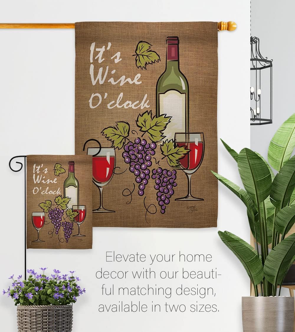 Breeze Decor - It's Wine Happy Hour & Drinks - Everyday Wine Impressions Decorative Vertical House Flag 28" x 40" Printed in USA