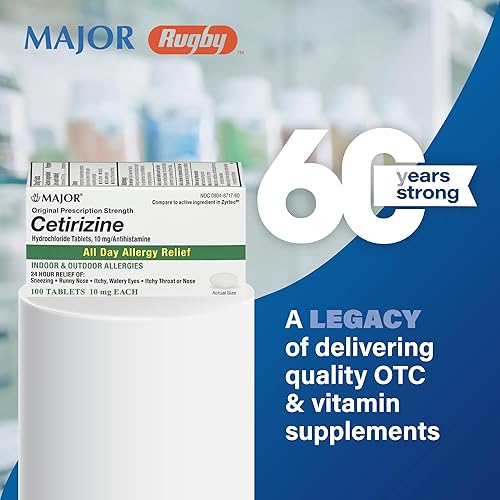 Miniatura 6 de MAJOR Cetirizine Hydrochloride Tablets - 24 Hour Indoor and Outdoor Allergy Relief for Sneezing, Watery Eyes, Itchy Throat or Nose - 10mg - 100