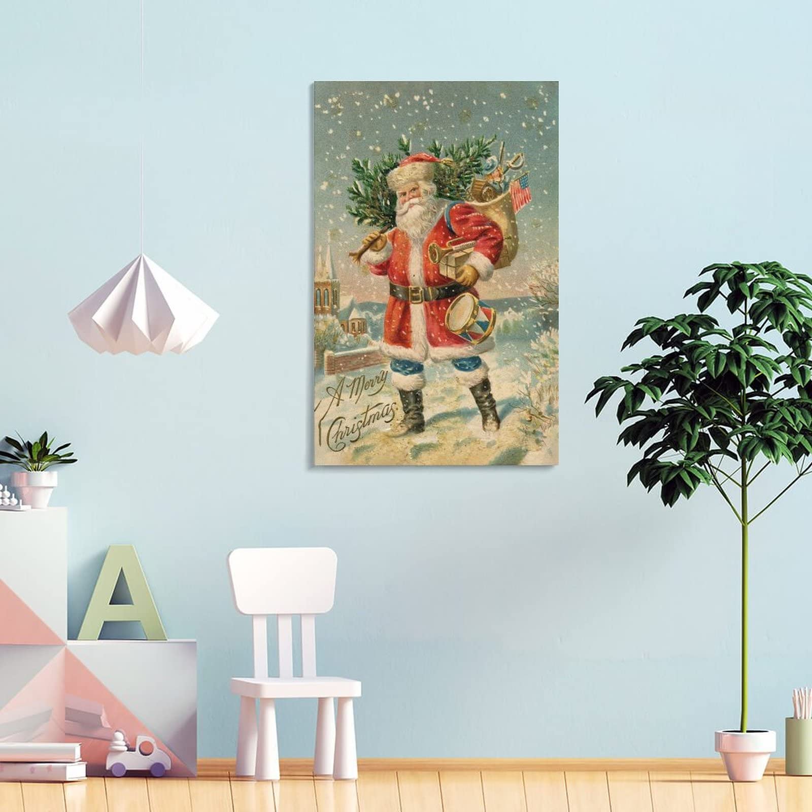 Poster Vintage « Merry Christmas » Avec Motif Père Noël, Décoration Murale, Impression Sur Toile, Peintures Pour Salon, Chambre à Coucher, 30 X 45 Cm, Style Sans Cadre