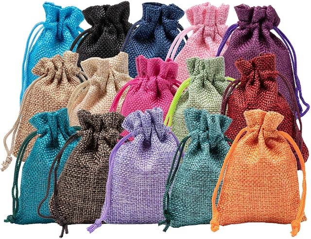 BENECREAT 30PCS 9x7cm 15 Colors Burlap Bags with Drawstring Jute Gift Bags Jewelry Pouch for Wedding Party Valentine's Day and DIY Craft