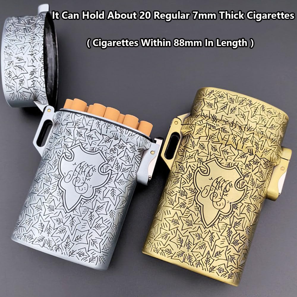 Cigarette Case 20pcs Capacity, Retro Metal Cigarette Case Box With Lanyard, Ultra-Thin Creative Carved Cigarette Holder Case, Portable Pressure-Proof, For Men And Women,Bronze