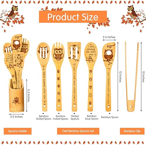 Miniatura 2 de 7 cucharas de cocina de bambú búho con soporte decoración de cocina de búho regalo de búho regalo de búho regalo de gato mamá decoración de búho
