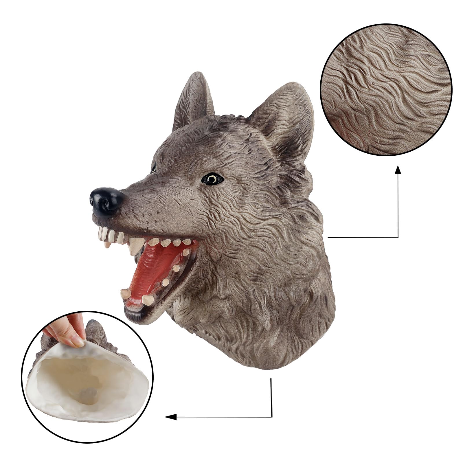 Andux Animal Hand Puppet Realistic Soft Rubber Interactive Role Play Hand Puppet Toys DWSO-01 (Wolf) - Image 4