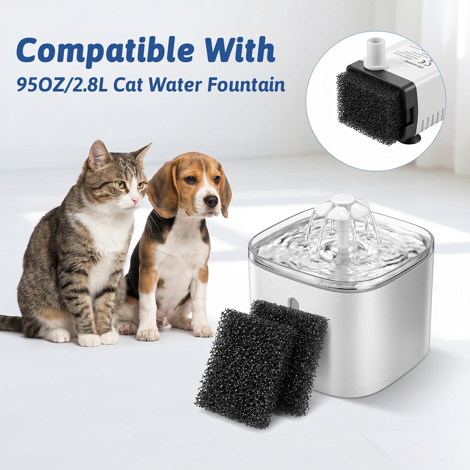 40Pcs Cat Water Fountain Sponge Filter Replacement Foam Filters