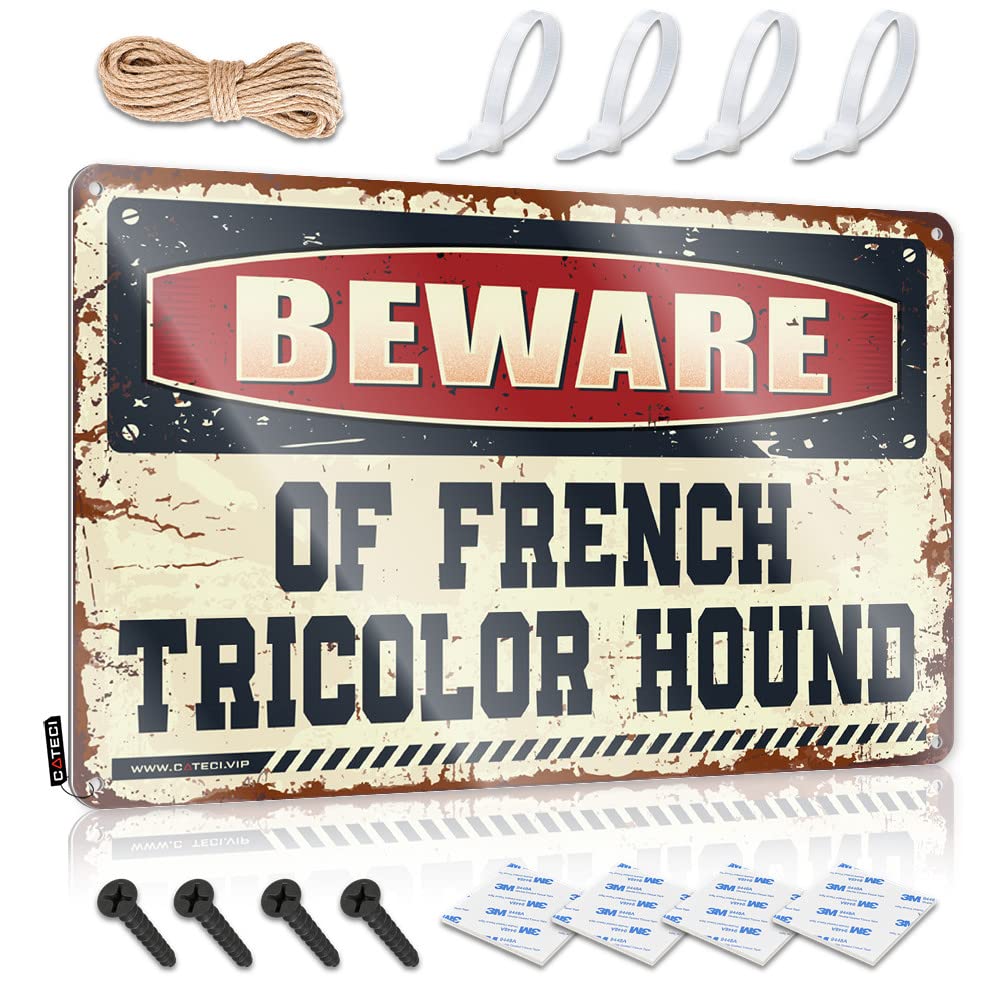 Fzfn Colour Rustic Soft Area Art - Beware Of French Tricolor Hound Inappropriate Metal Wall Art Ready To Hang For Playroom(30X40cm)