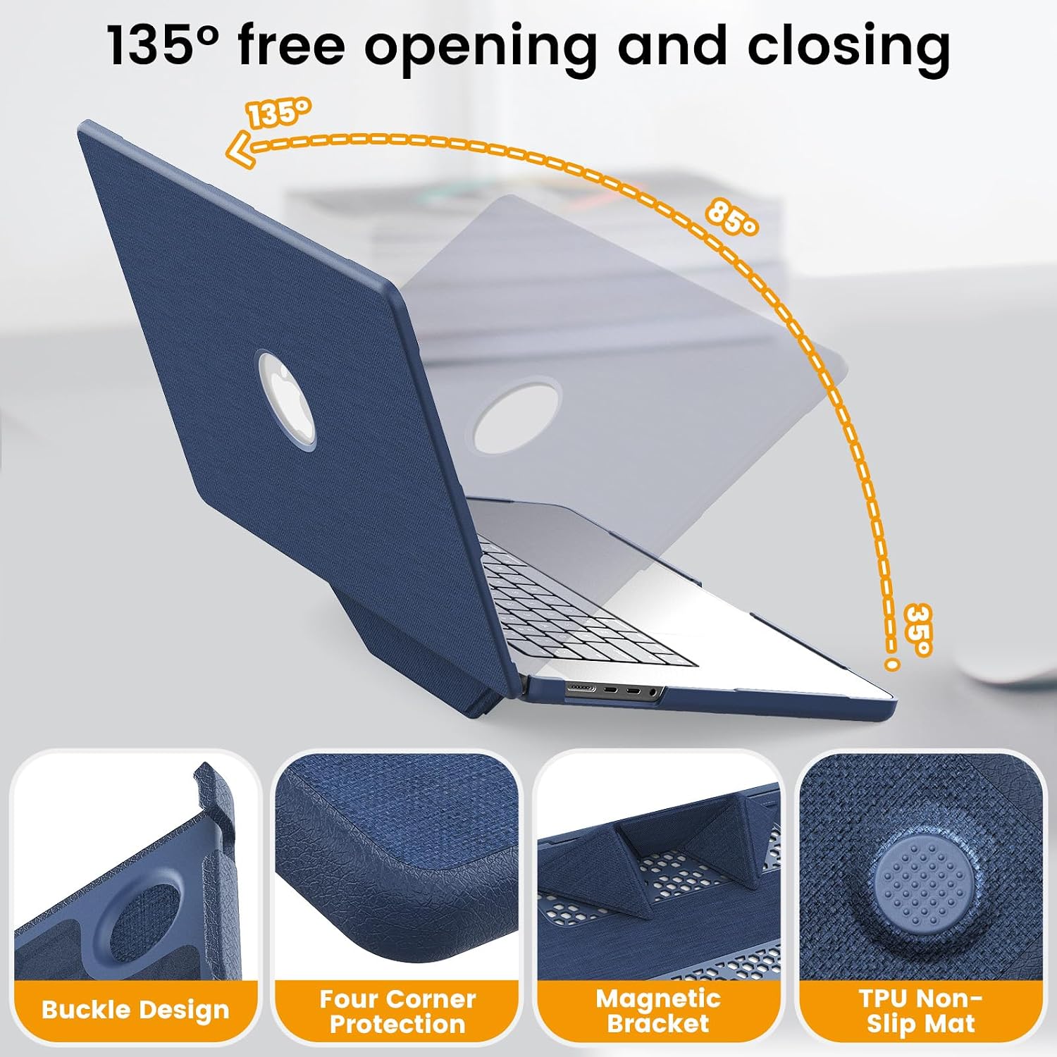 KAIJIAbox Compatible with MacBook Pro 16 Inch Case M5 M4 M3 M2 M1 2026-2021, 4 in 1 Kit Seamlessly Closes & Anti-Crack | Foldable Stand | Keyboard Cover | Mouse Pad | Hard Shell Woven Fabric, Navy