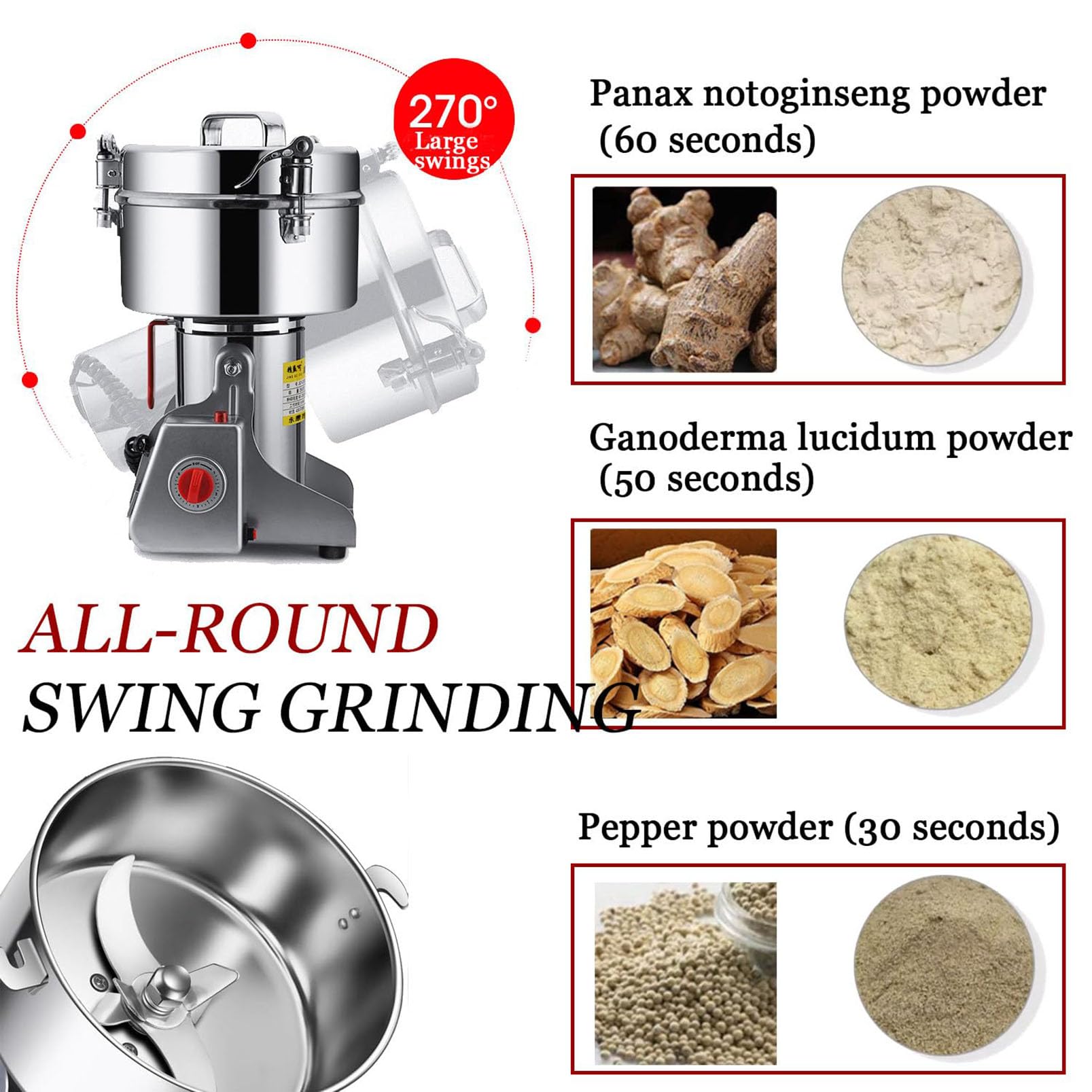 Mulino per Macinare Cereali per Erbe In Acciaio Inossidabile, Mulino Elettr | Macina Spezie 1500 W In Acciaio Inossidabile 304 Ad Alta Velocità 28000 Giri/min. Mulino Elettrico per Farina(1000ml)