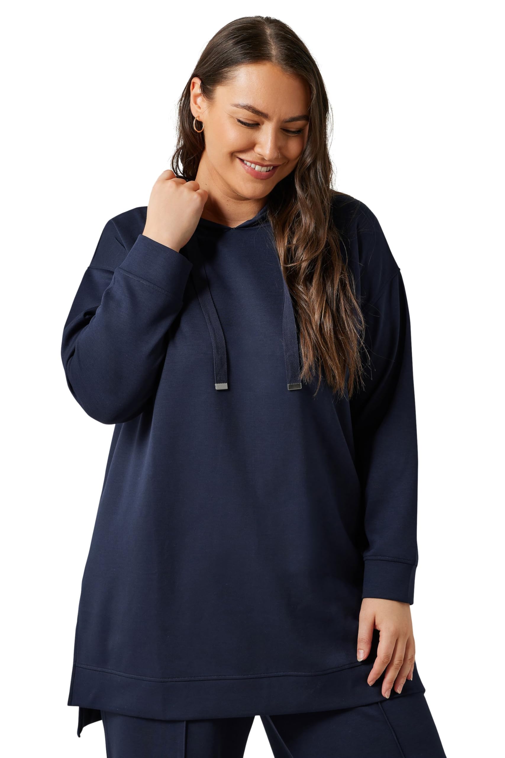 Evans Women's Navy Curve Blue Luxe Drawstring Hoodie - Plus Size Curve