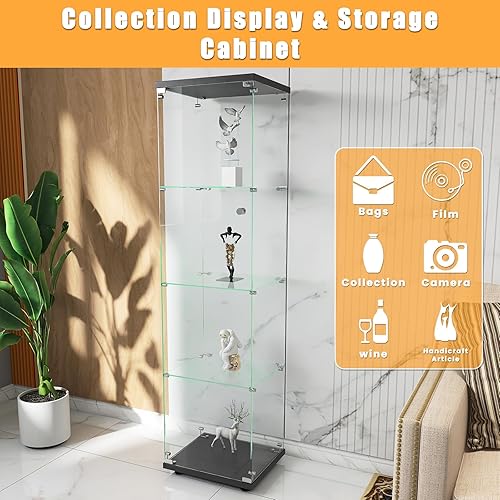 Miniatura 6 de Vitrina de cristal con 4 estantes con puertas para sala de estar, dormitorio, sala de exposiciones, oficina, instalación rápida, 16.73 x 14.37 x