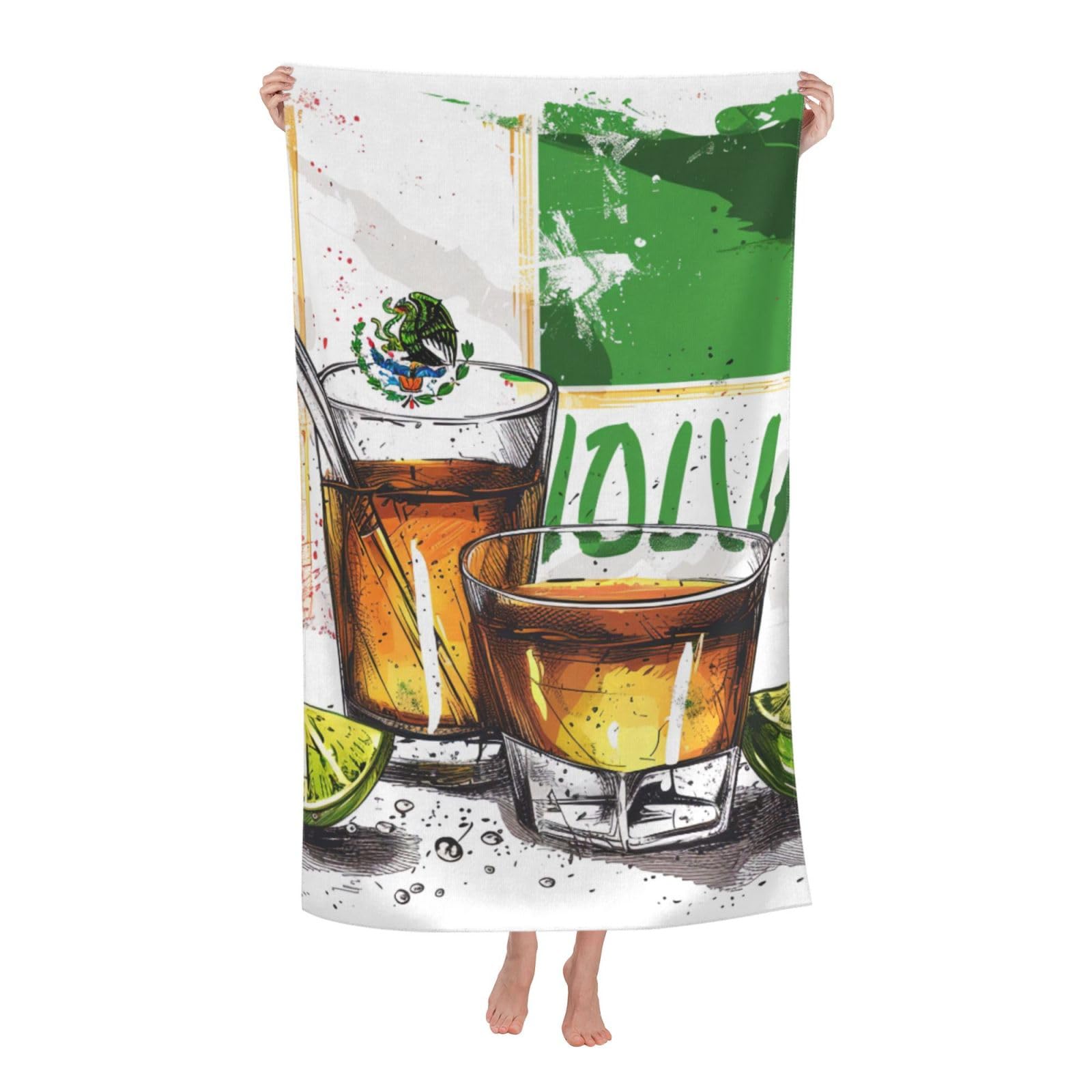 BWWHCCTI mexico flag and tequila Printed Quick Dry Bath Towel, Soft Microfiber Towels Fast Drying Beach Towels for Travel,Camping,Gym,Swimming,Yoga