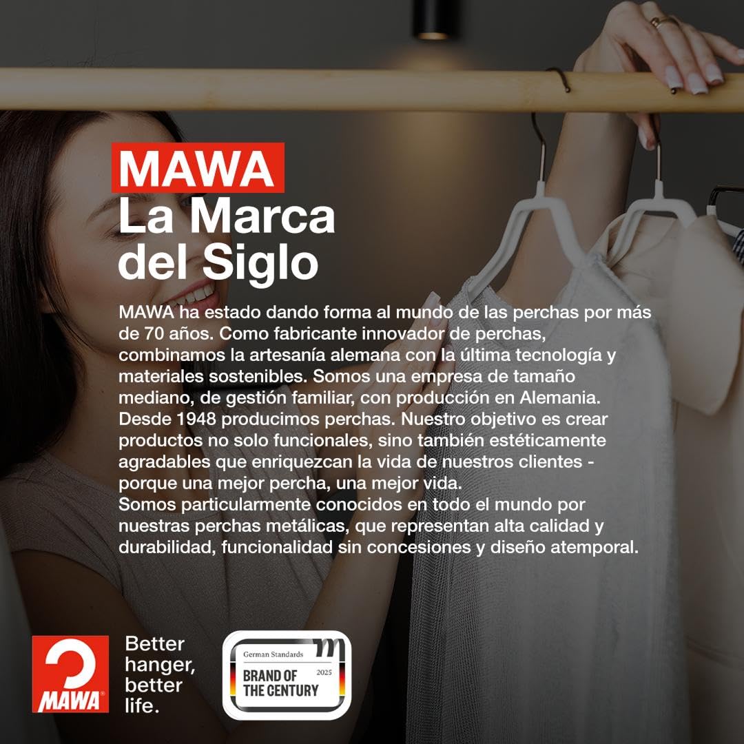 MAWA Perchas, Set de 25 Perchas Ahorra Espacio y Antideslizantes, Ideales para Camisetas y Suéteres, Gancho Giratorio 360°, Revestimiento Antideslizante, 40 cm, Negro