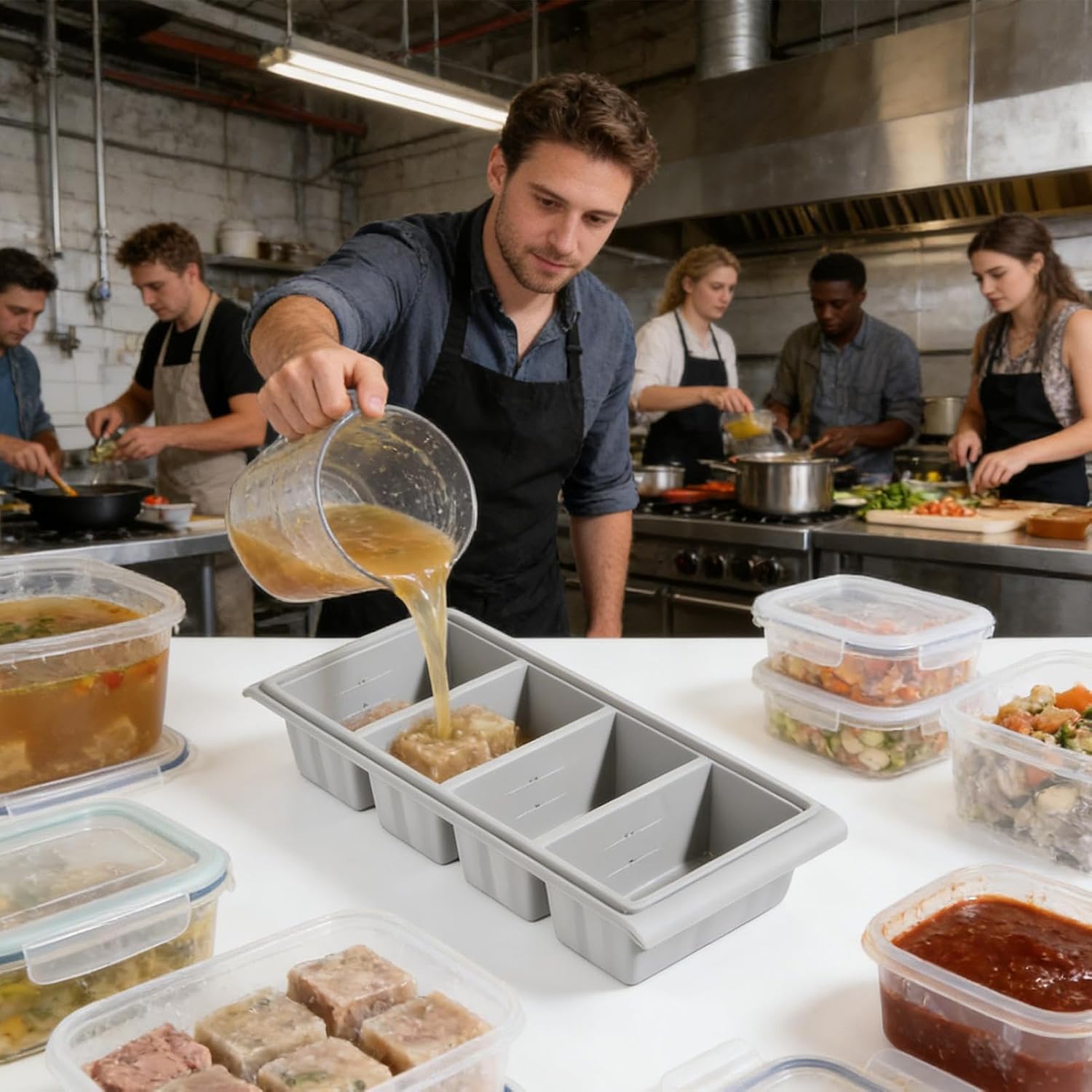 Silicone Freezer Tray - 2 4 Grid Airtight Containers for Food Storage | Cube Mold with Sealed Lid & Easy Release Compartments for Broth, Soup, Leftovers, Sauce, Meal Prep, Freezing, Baking, K