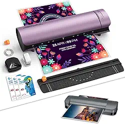 Plastificadora e Laminadora SL999 9 em 1 A3 Profissional 127V, Roxo, Com Corte, Cantos Arredondados, Encadernação e Modo Frio/Quente, Emplastificadora com Antiatolamento e Desligamento Automático