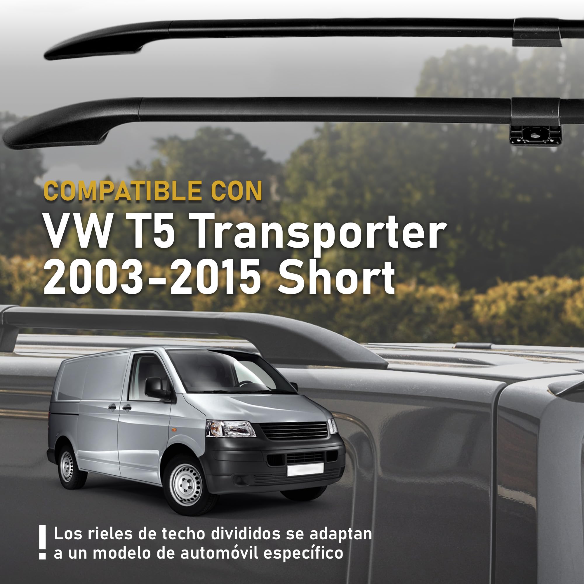CHROMEMASTER | Compatible con VW T5 Transporter Short 2003-2015 | Barras Portaequipajes, Rieles de Techo; Se Utilizan para el Montaje de Portaequipajes de Techo, Cajas de Techo o Portabicicletas