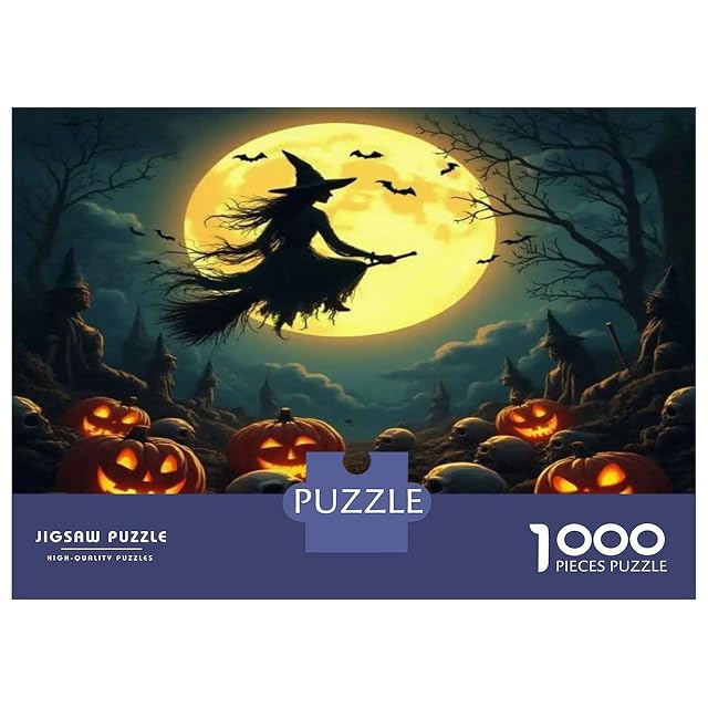 Foto 2 de 8 de Bruja Noche de Halloween Puzzle de 1000 Piezas Papel Puzzle para Adultos Calabaza Escena Juego Familia…