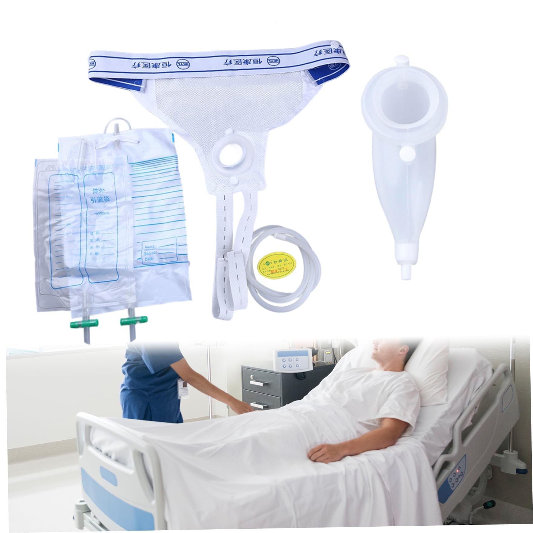 Collezionista di urina, catetere esterno per uomini, collezionista di urine maschili in silicone traspirante con sacca da 2 pcs 1000/2000 ml, sacchetti di catetere portatile riutilizzabili per uomi