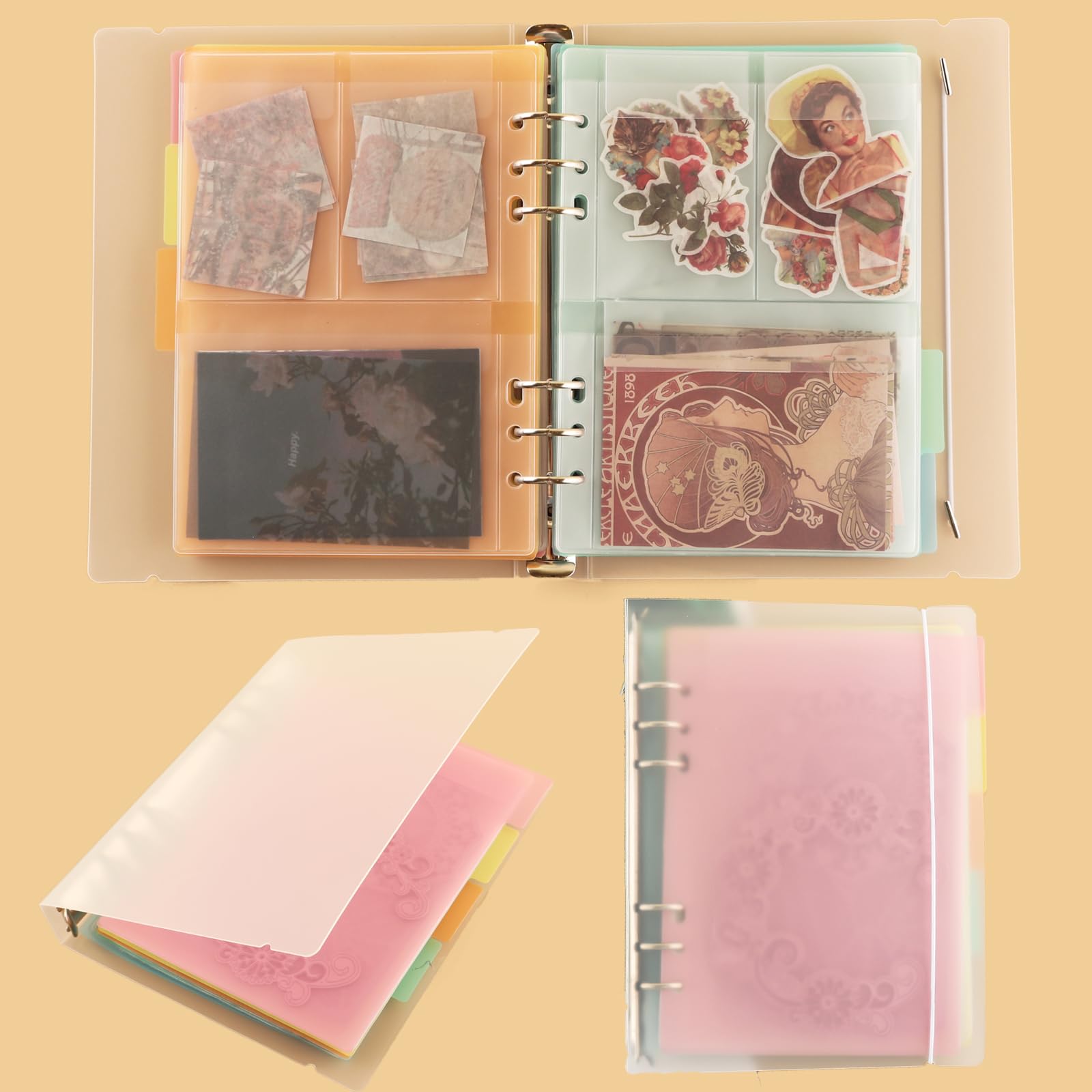 OTCRAFT 40 Pages/2Set A5 6 Ring Clear Stamps Storage Embossing Folder Storage with Dividers Photo Storage Album Seal Bags Storage Keeper Cards for DIY Scrapbooking Arts Crafts Collecting Bags