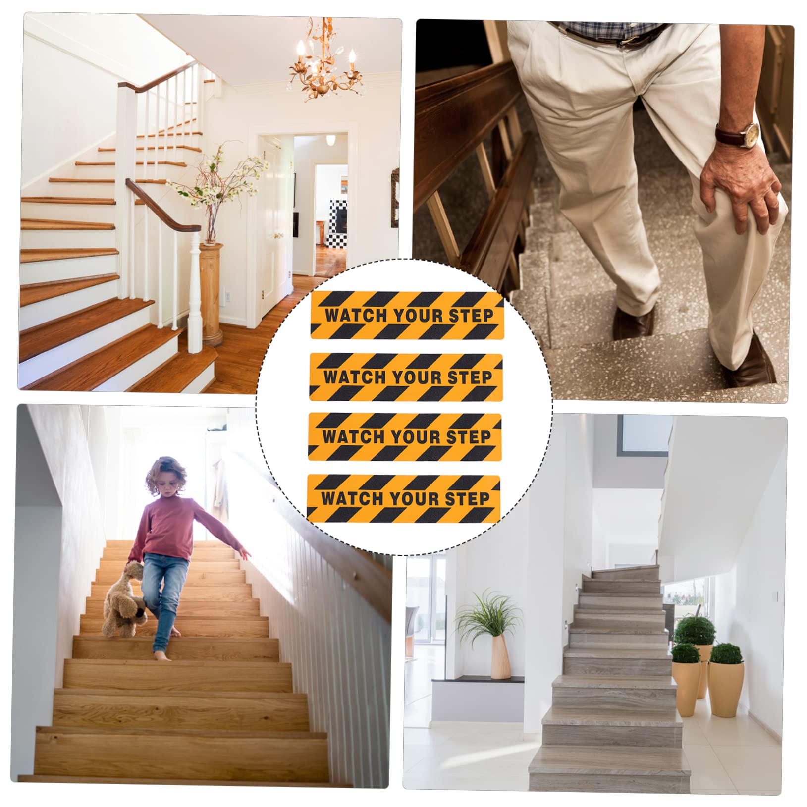 Alipis 2 Set Nastro Adesivo Antiscivolo Per Scale E Strisce Antiscivolo Con Design Watch Your Step Per Docce Vasche Piscine E Scale Facile Da Applicare E Rimuovere Danni 4 Pezzi*2