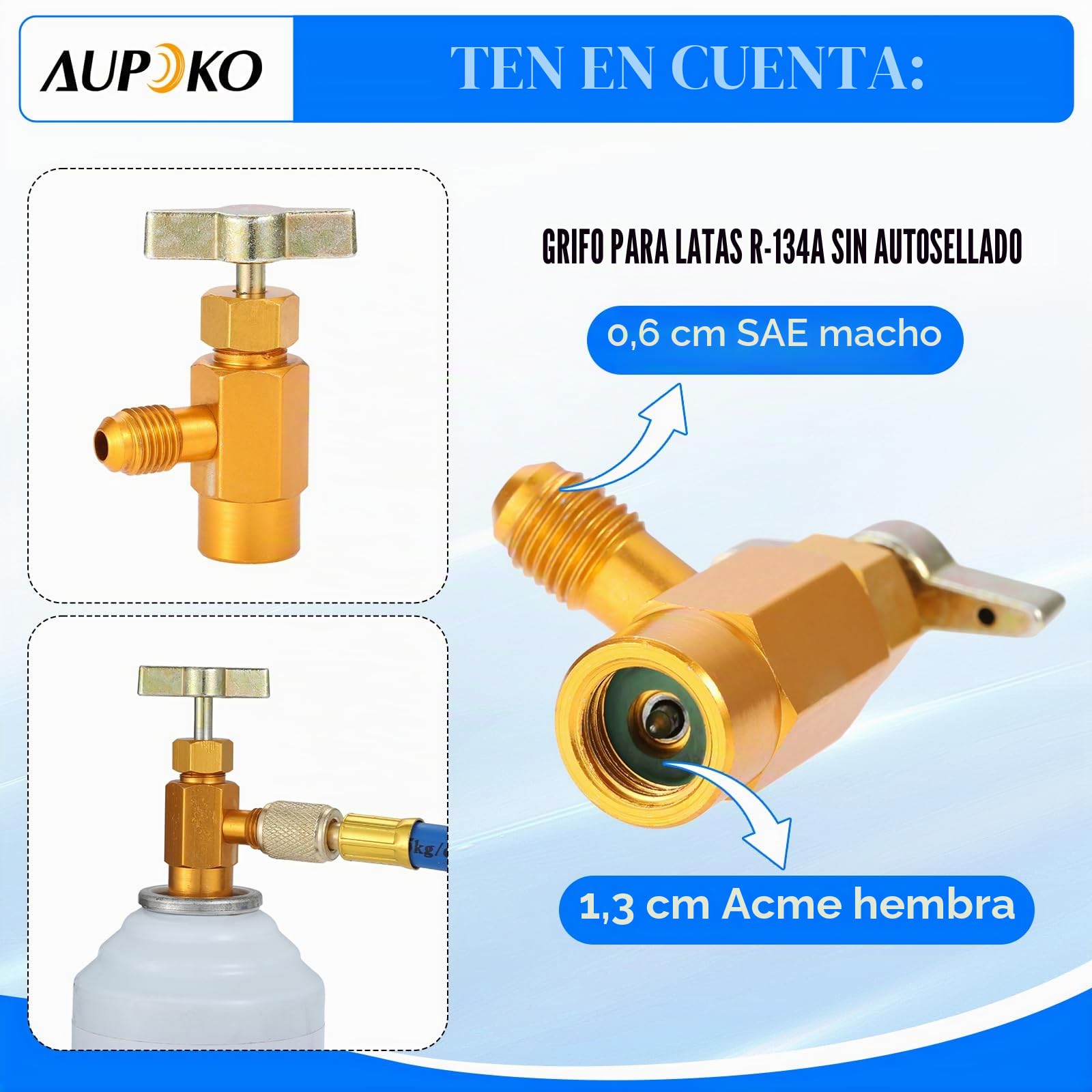 Aupoko R134A - Manguera de carga de refrigerante de CA para coche, válvula de grifo de 1/2 perforación, acoplador rápido R134A, manguera de recarga de CA de 59 pulgadas con medidor de baja presión