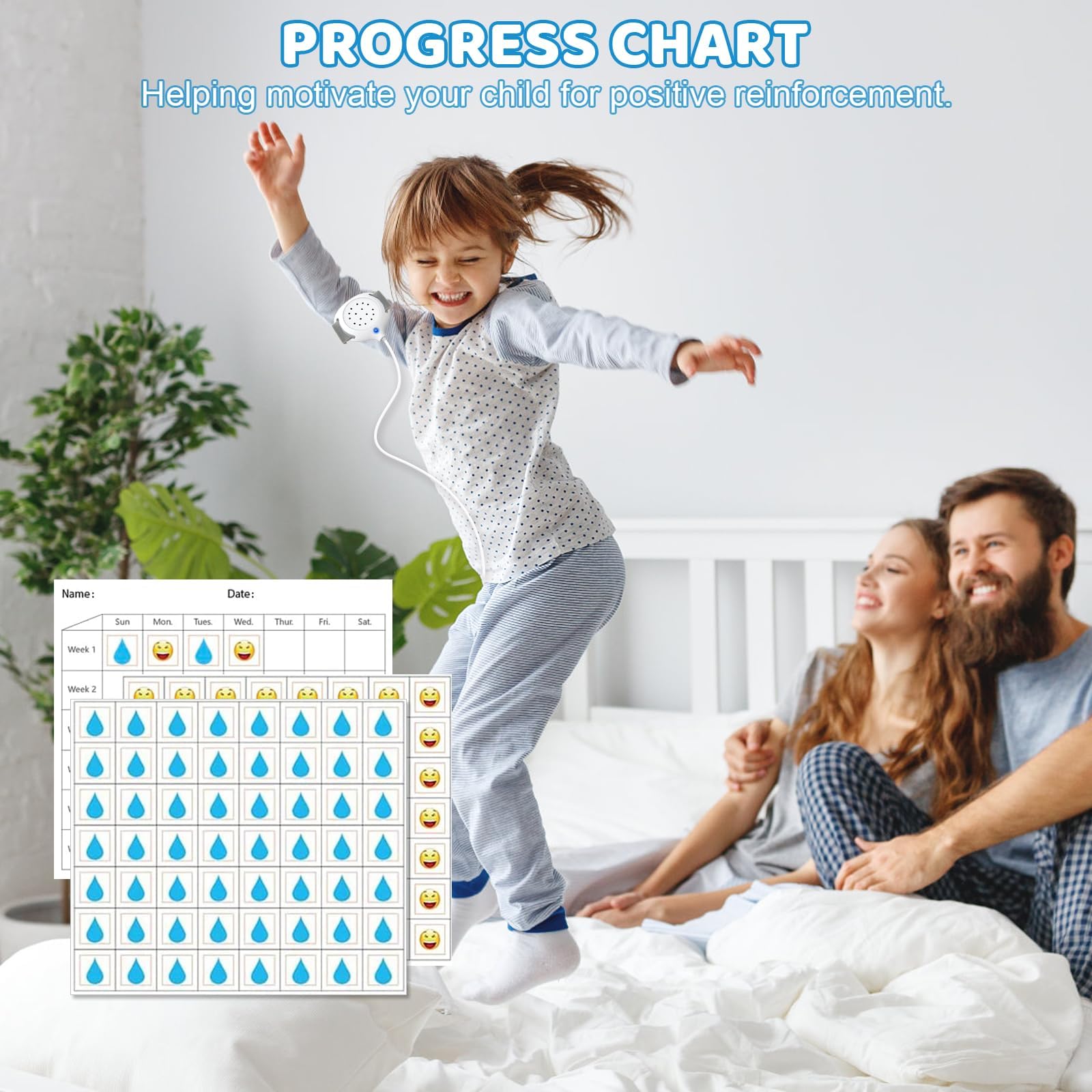 Bettnässalarm für Jungen & Mädchen: USB-aufladbar, mit Musikoption, Vibrationsalarm und Musikoption+Vibrationsalarm – Vereinfachung des Nachttime-Toilettentrainings