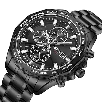 NIBOSI Men's Watch Analog Chronograph Quartz Wrist Watch for Men Business Waterproof Military Stainless Steel Dress Watches Calendar