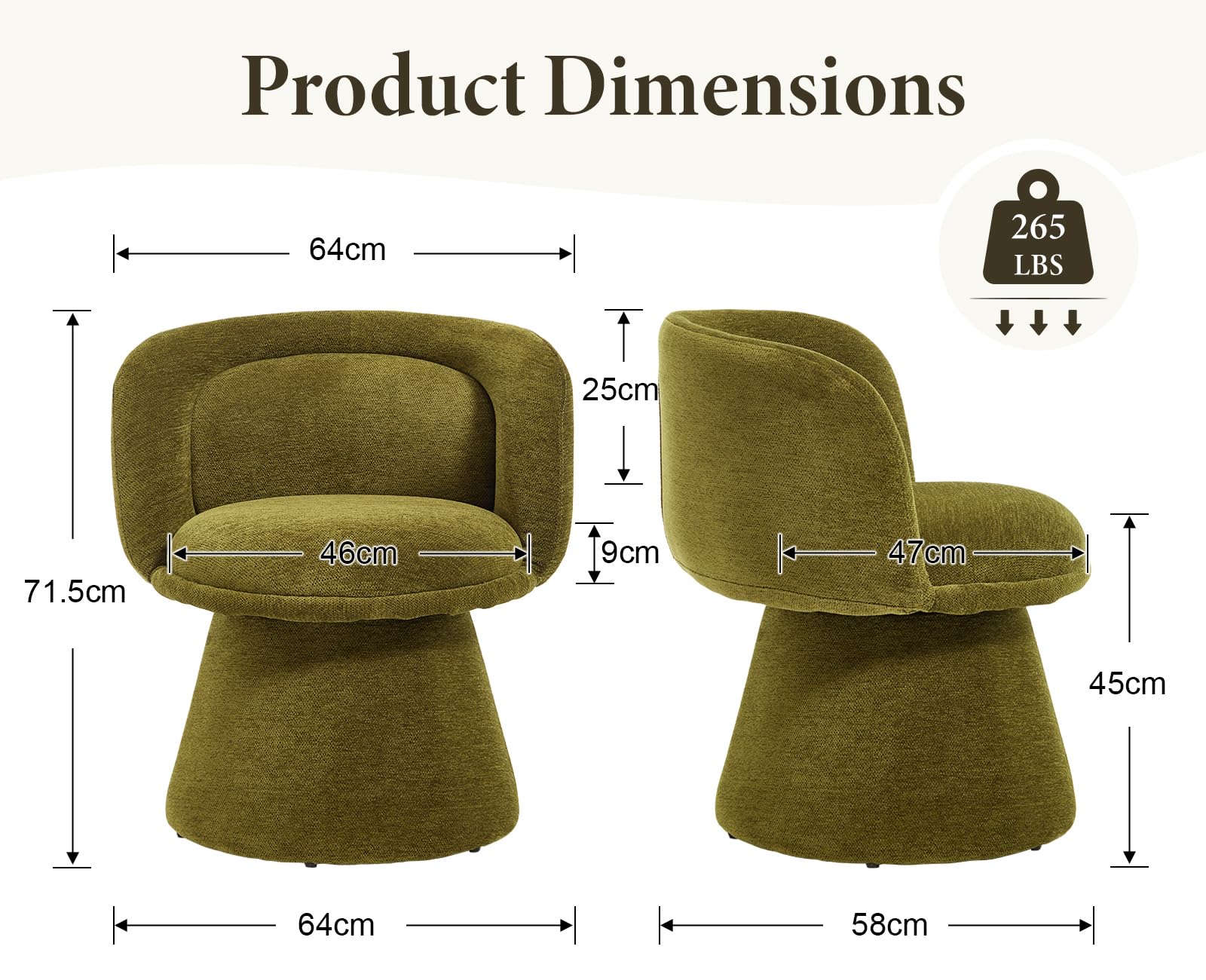 Poltrona Rétro Girevole in Ciniglia per Soggiorno, Verde | Sedia Camera da Letto con Seduta Imbottita, Schienale Curvo, Gambe in Metallo, Ideale per Sala da Pranzo/Casa