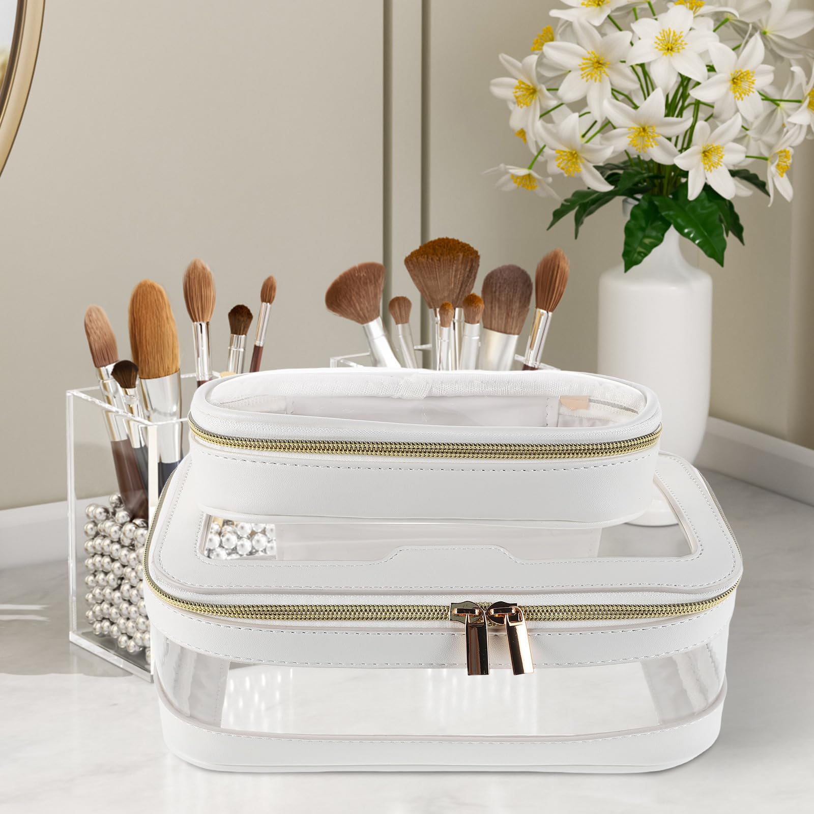 VILLCASE Borsa per Cosmetici da Viaggio Trasparente con Doppia Struttura in Tpu Pu Grande Capacità e Borsa Staccabile Versatile per Vacanze e Uso Quotidiano