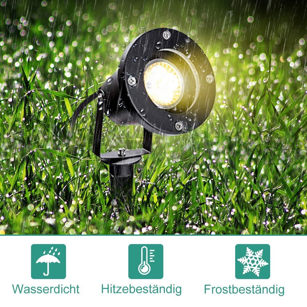 GuKKK Tuinverlichting, set van 4 tuinspots, buitenverlichting, netvoeding, 13 m, 12 V, laagspanningspad, spot met adapter, IP67 waterdicht, warm wit, schijnwerper, tuinlamp, wegverlichting